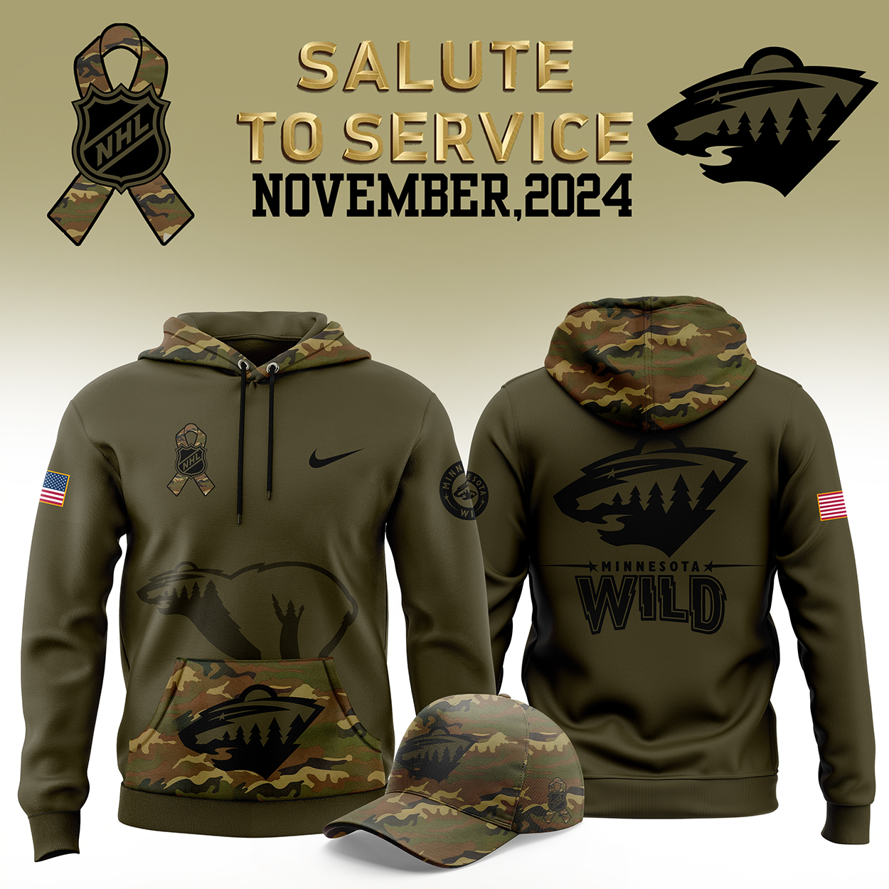 Minnesota Wild Camo Salute to Service Club Fleece Pullover Hoodie - Famjoys Minnesota Wild Camo Salute to Service Club Fleece Pullover Hoodie - Famjoys