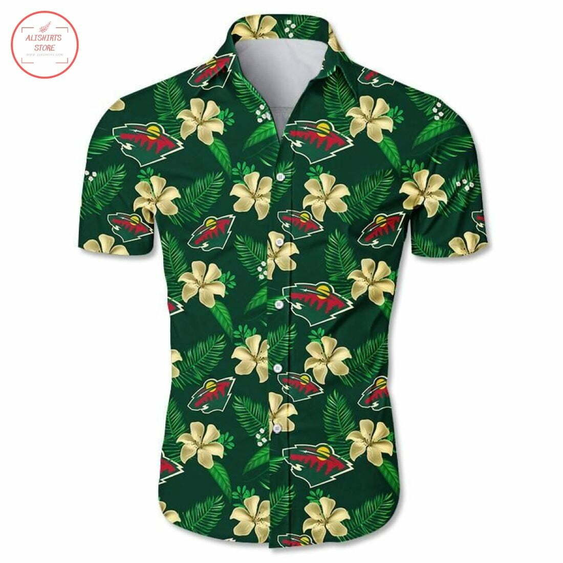 Minnesota Wild Floral Hawaiian Shirt - Famjoys Minnesota Wild Floral Hawaiian Shirt - Famjoys