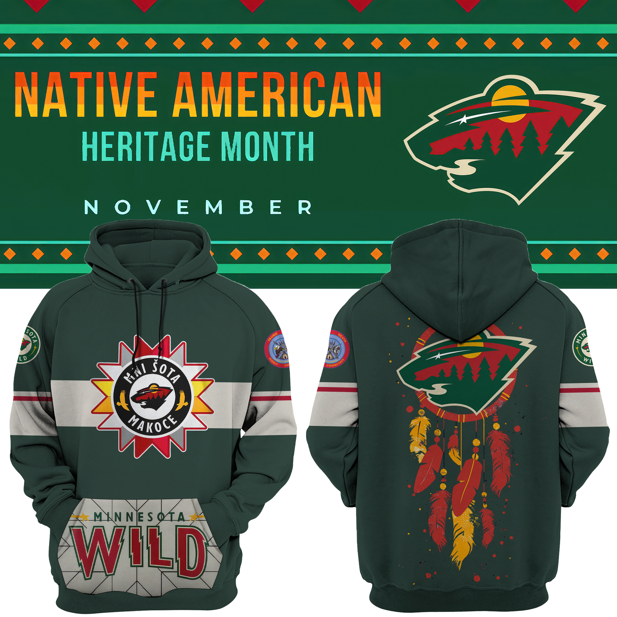 Minnesota Wild Native American Heritage Month Premium Pullover Hoodie - Famjoys Minnesota Wild Native American Heritage Month Premium Pullover Hoodie - Famjoys