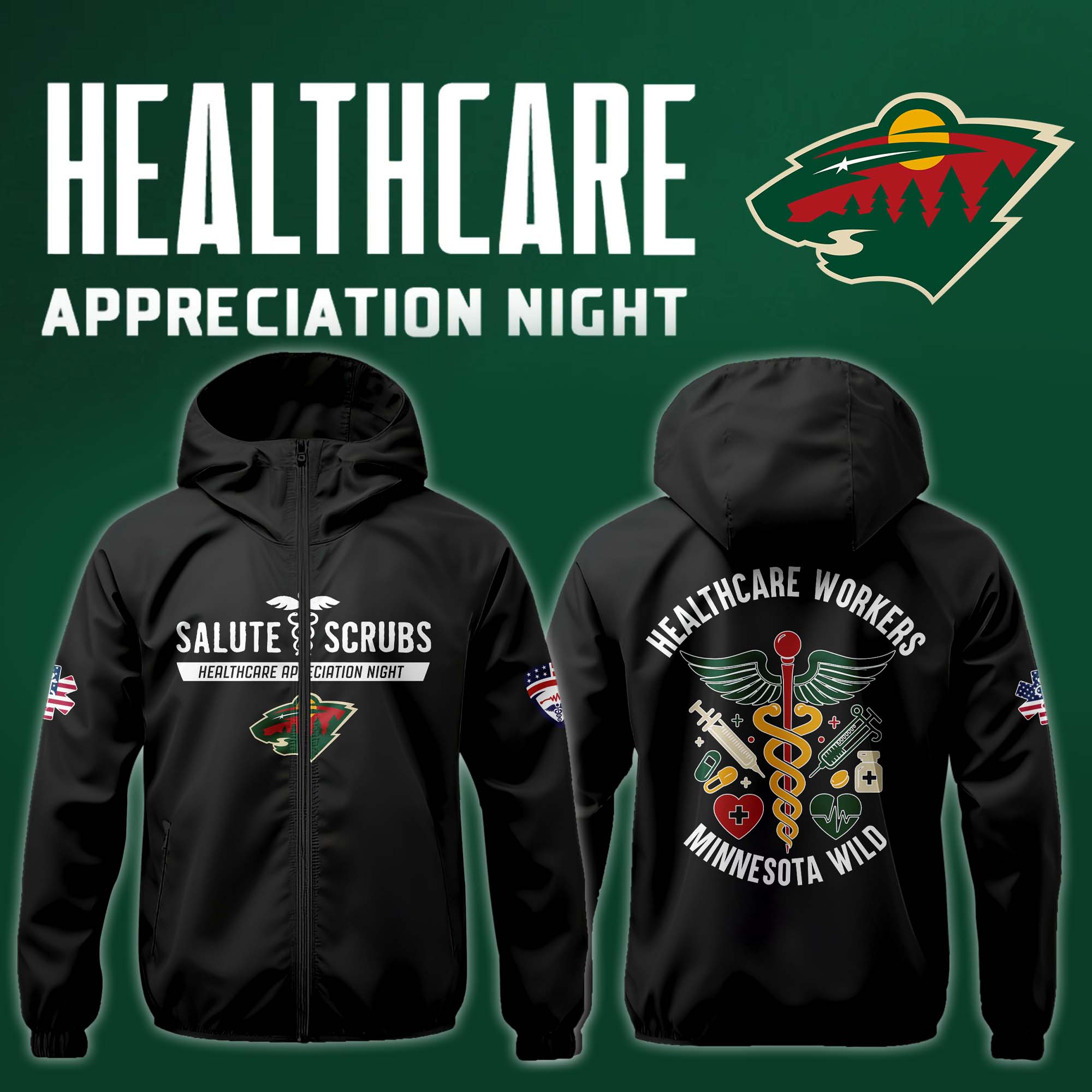 Minnesota Wild x 2025 Healthcare Appreciation Night Premium Pullover Wind Jacket - Famjoys Minnesota Wild x 2025 Healthcare Appreciation Night Premium Pullover Wind Jacket - Famjoys