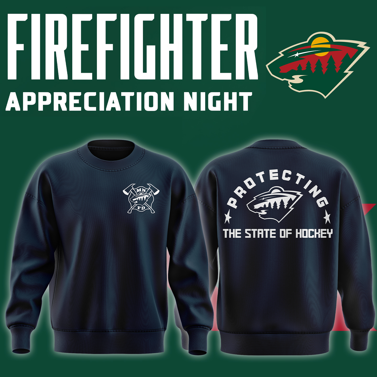 Minnesota Wild x Firefighter Appreciation Night Premium Navy Sweatshirt - Famjoys Minnesota Wild x Firefighter Appreciation Night Premium Navy Sweatshirt - Famjoys
