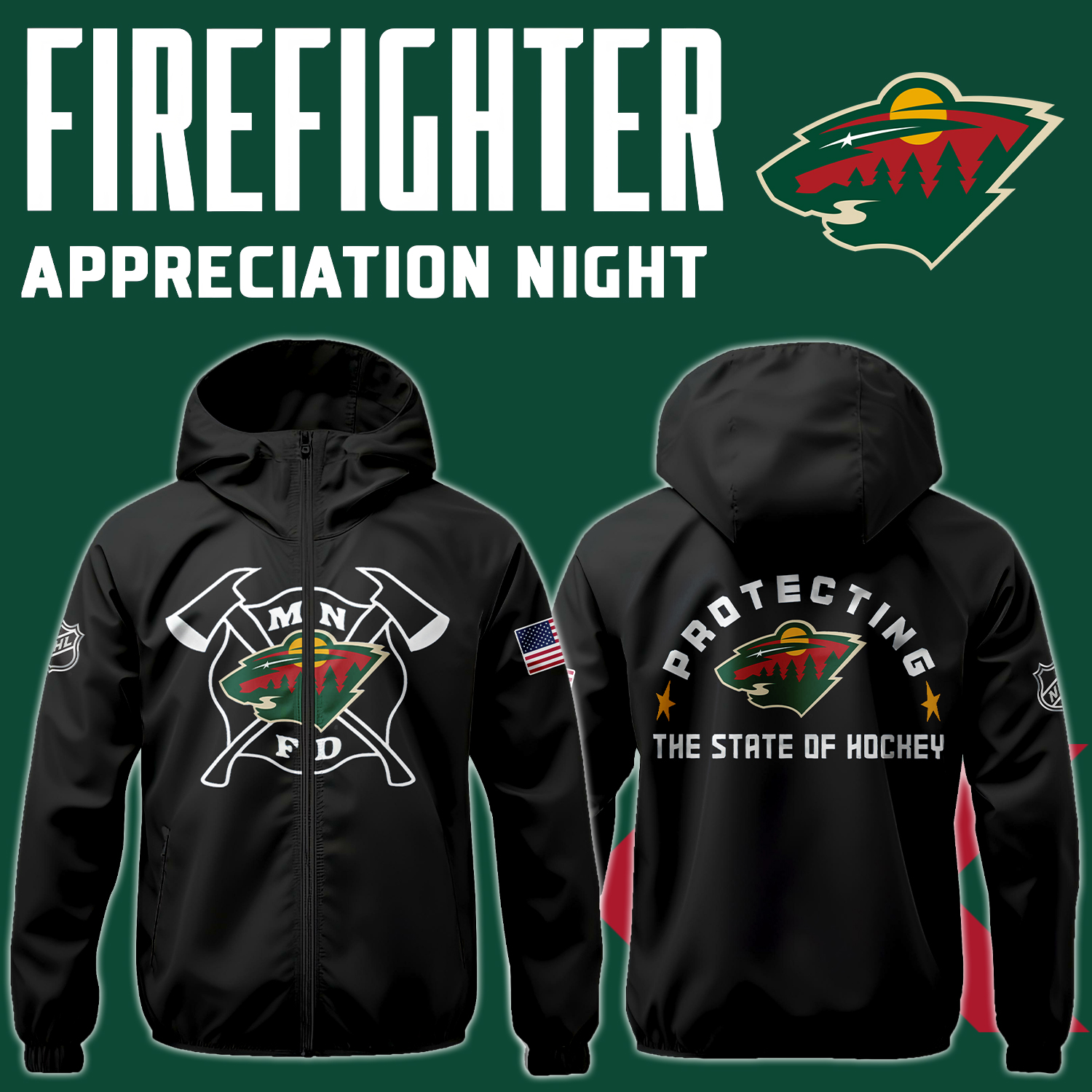 Minnesota Wild x Firefighter Appreciation Night Premium Pullover Wind Jacket