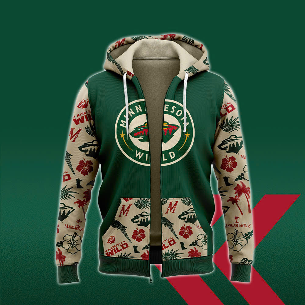 Minnesota Wild x Margaritaville Night Premium Pullover Zip Hoodie - Famjoys Minnesota Wild x Margaritaville Night Premium Pullover Zip Hoodie - Famjoys