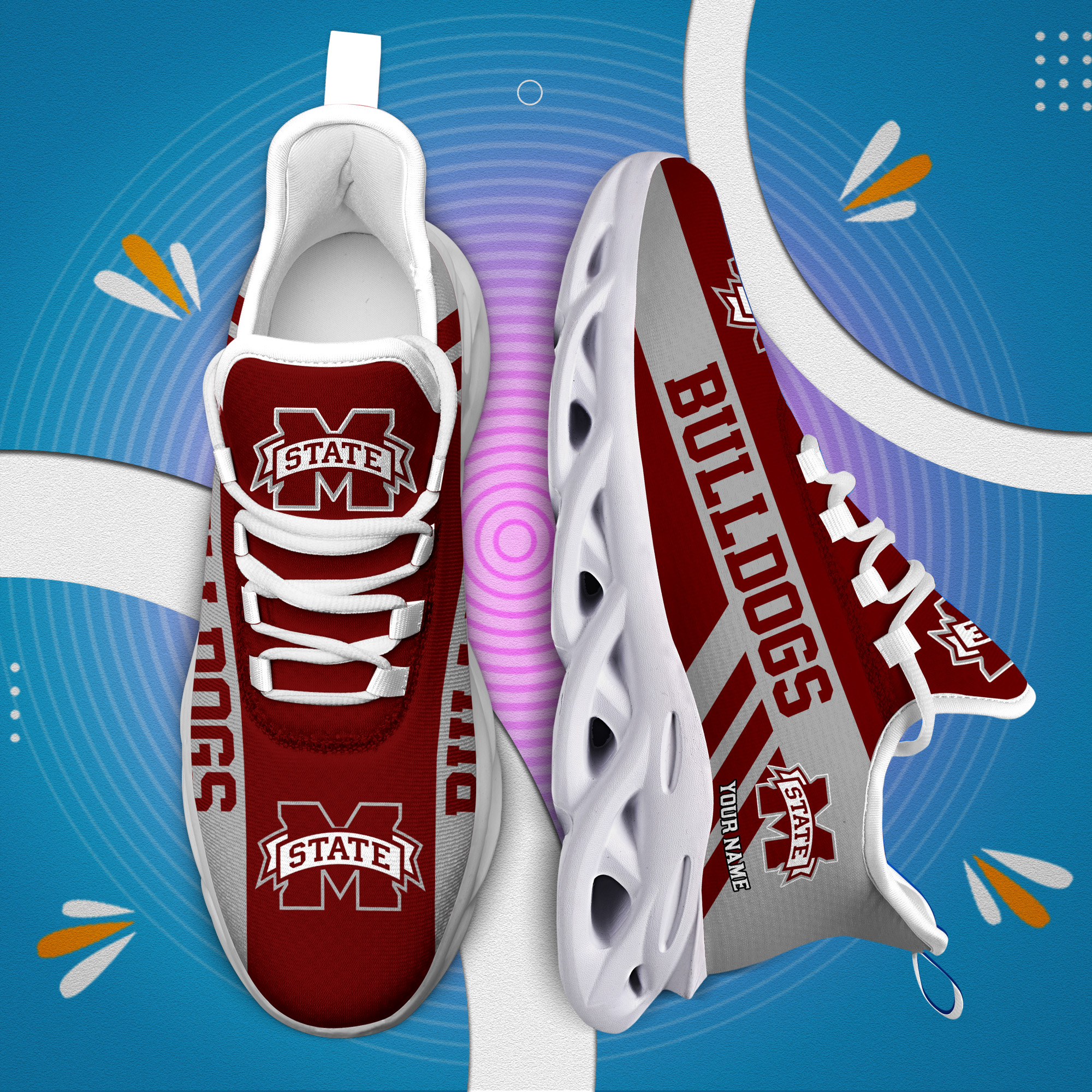 Mississippi State Bulldogs Custom Name PERSONALIZED MAX SOUL SHOES DS004 - Famjoys Mississippi State Bulldogs Custom Name PERSONALIZED MAX SOUL SHOES DS004 - Famjoys
