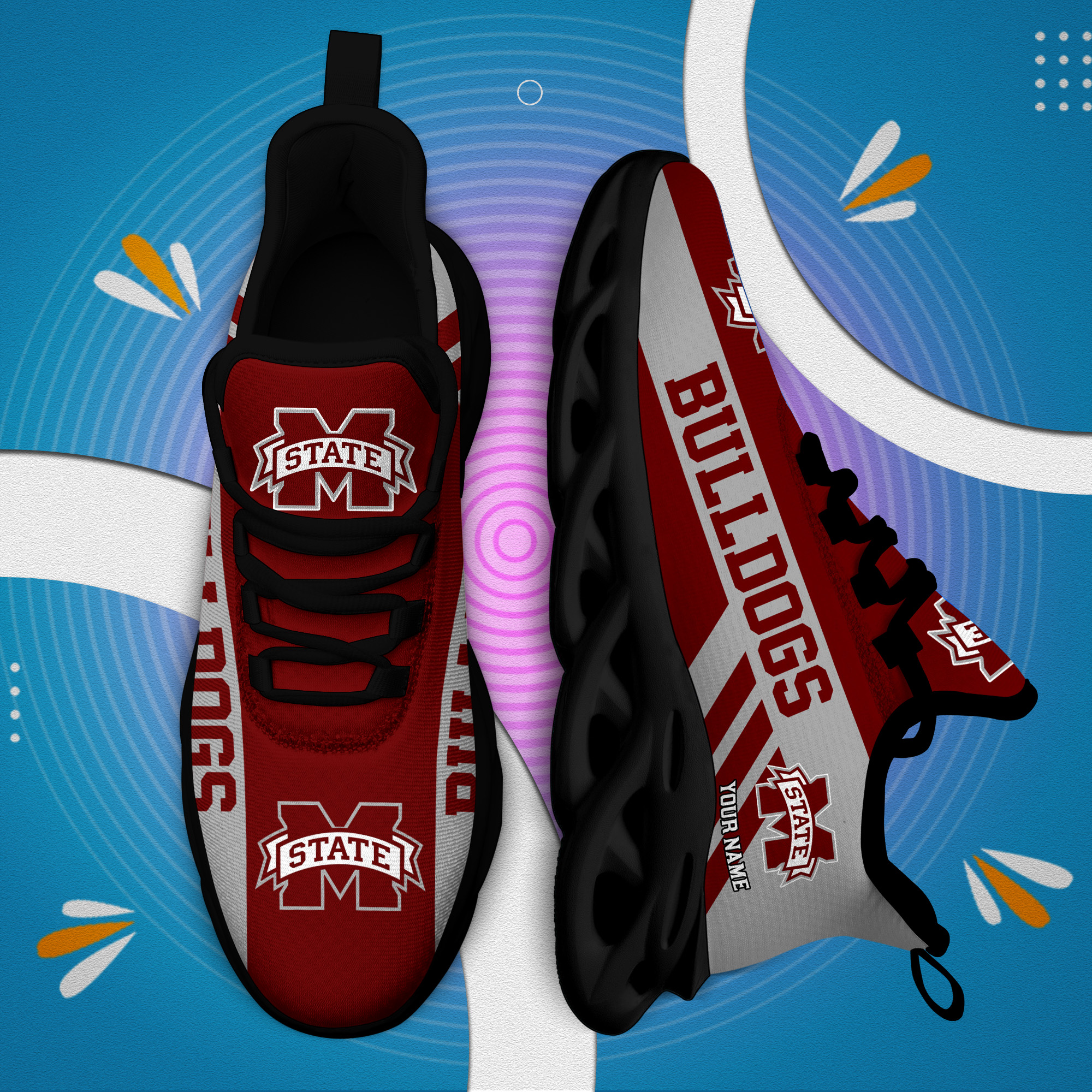 Mississippi State Bulldogs Custom Name PERSONALIZED MAX SOUL SHOES DS004 - Famjoys Mississippi State Bulldogs Custom Name PERSONALIZED MAX SOUL SHOES DS004 - Famjoys