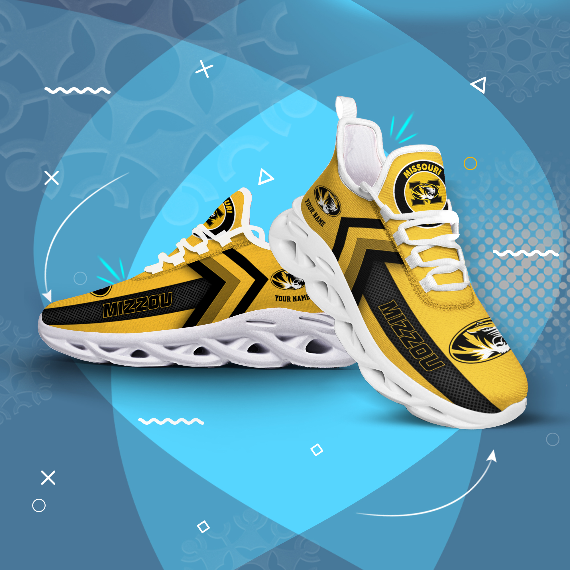 Missouri Tigers Personalized Custom Name Max Soul Shoes DS003 - Famjoys Missouri Tigers Personalized Custom Name Max Soul Shoes DS003 - Famjoys