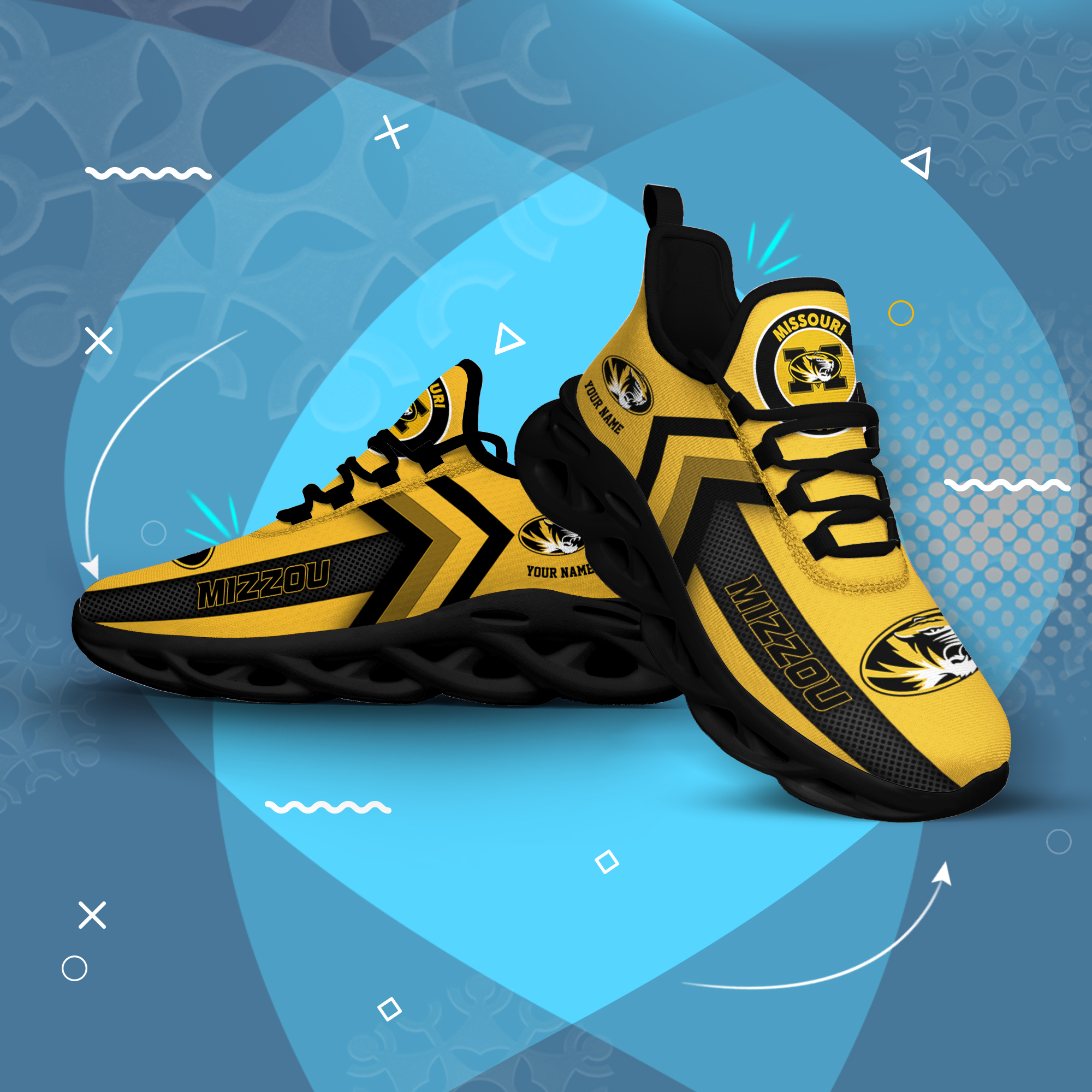 Missouri Tigers Personalized Custom Name Max Soul Shoes DS003 - Famjoys Missouri Tigers Personalized Custom Name Max Soul Shoes DS003 - Famjoys