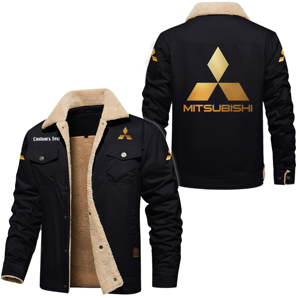 Mitsubishi Golden Logo Cargo Fleece Lined Cotton Jacket Multicolor, vintage style, customize name 