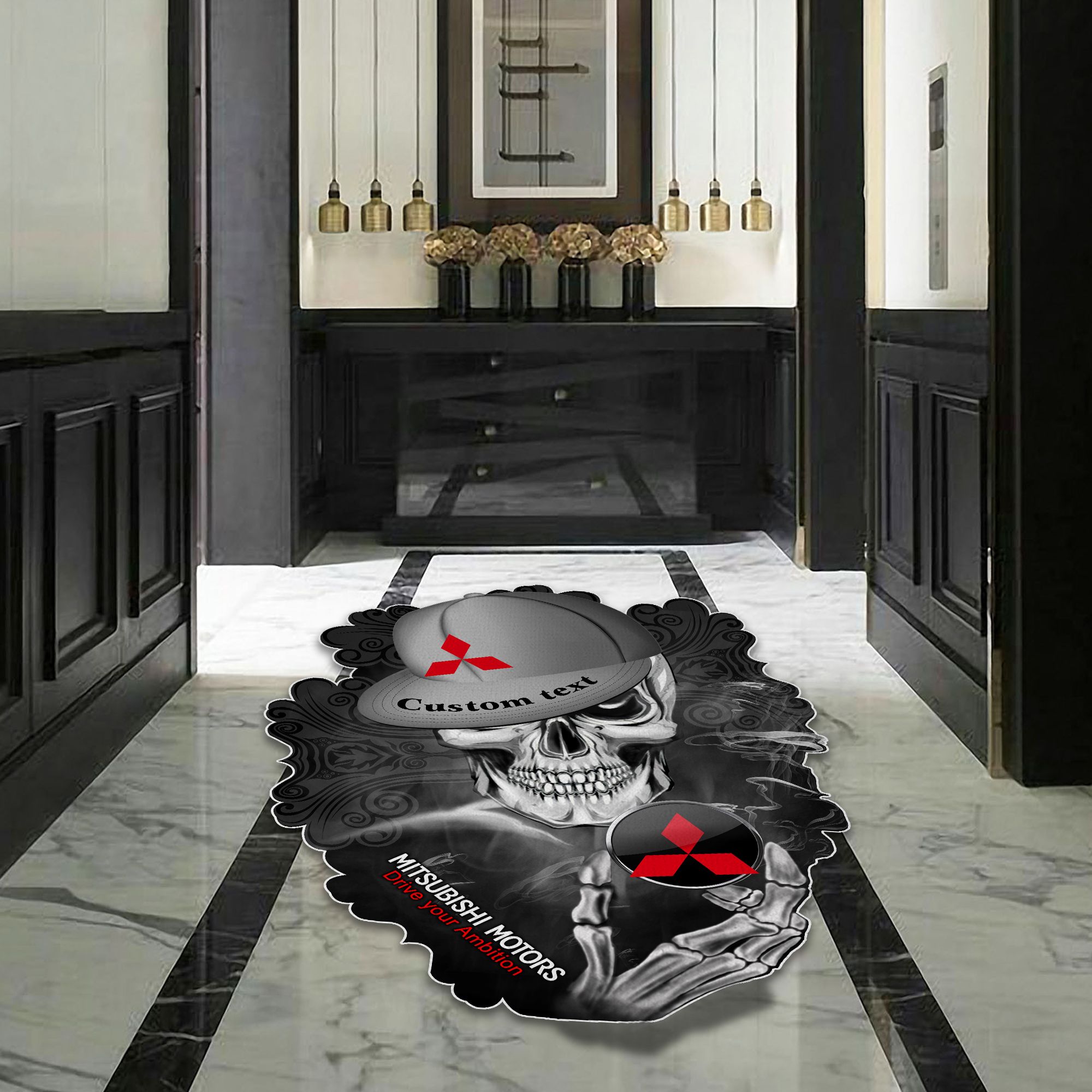 Mitsubishi Skull Shaped Luxurious Doormat, Rug Home Decor, Custom name - Famjoys Mitsubishi Skull Shaped Luxurious Doormat, Rug Home Decor, Custom name - Famjoys
