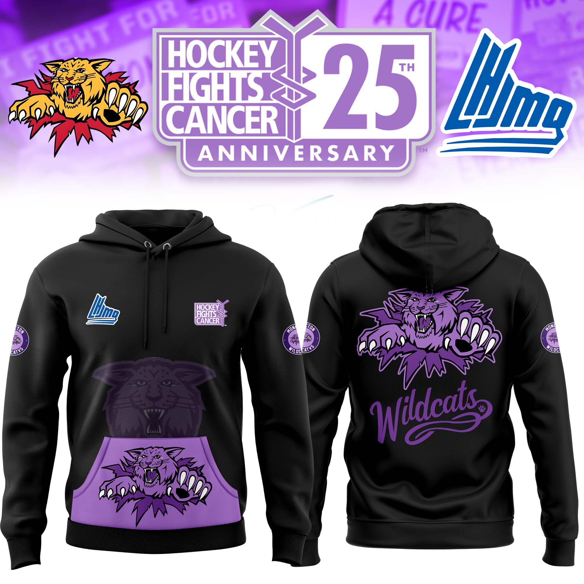 Moncton Wildcats Hockey Fights Cancer Hoodie - Famjoys Moncton Wildcats Hockey Fights Cancer Hoodie - Famjoys
