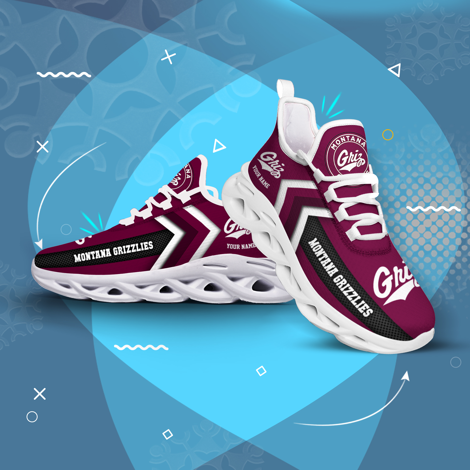 Montana Grizzlies Personalized Custom Name Max Soul Shoes DS003 - Famjoys Montana Grizzlies Personalized Custom Name Max Soul Shoes DS003 - Famjoys