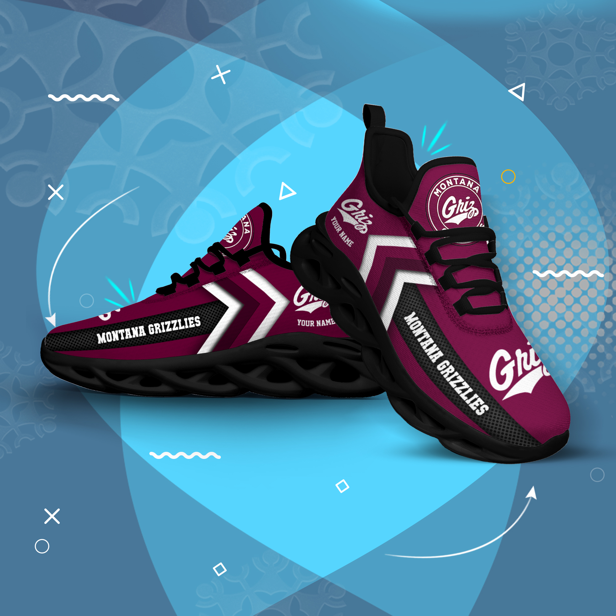 Montana Grizzlies Personalized Custom Name Max Soul Shoes DS003 - Famjoys Montana Grizzlies Personalized Custom Name Max Soul Shoes DS003 - Famjoys