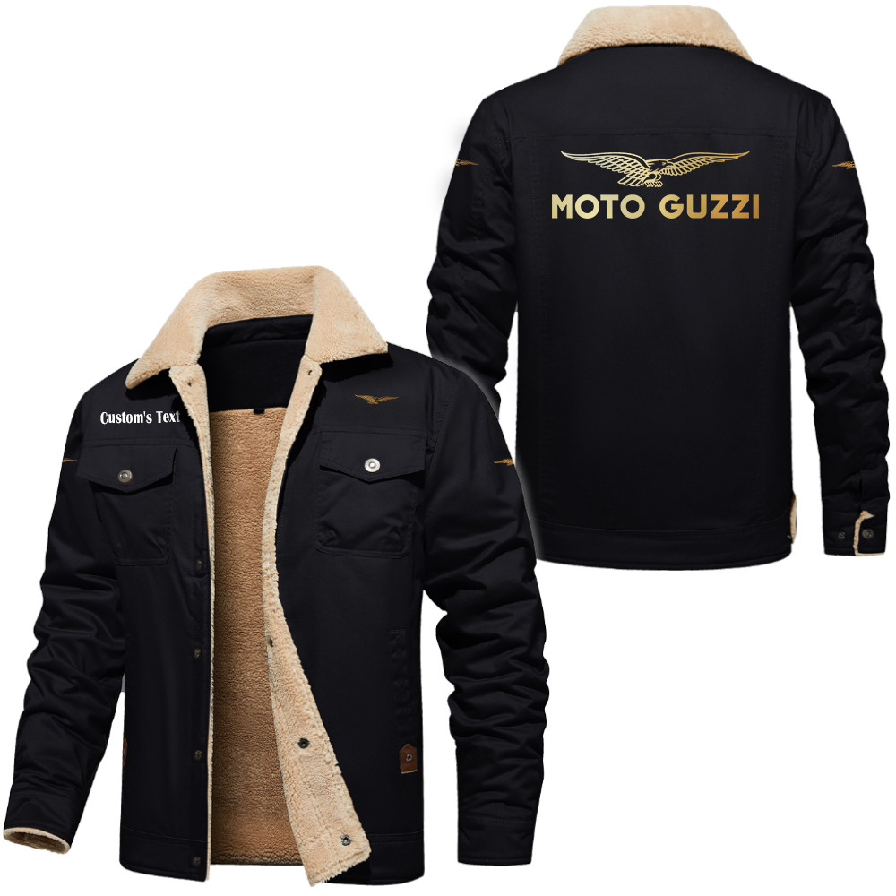 Moto Guzzi Golden Logo Cargo Fleece Lined Cotton Jacket Multicolor, vintage style, customize name 