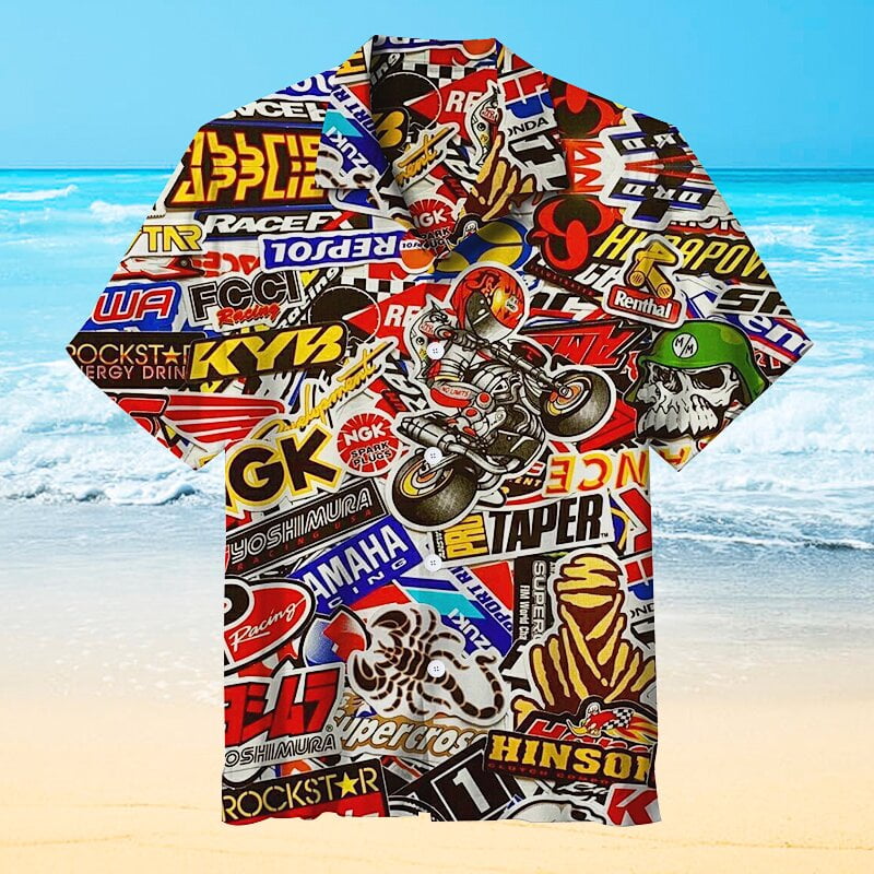 Motorcycle Racing Label Hawaiian Shirt - Famjoys Motorcycle Racing Label Hawaiian Shirt - Famjoys