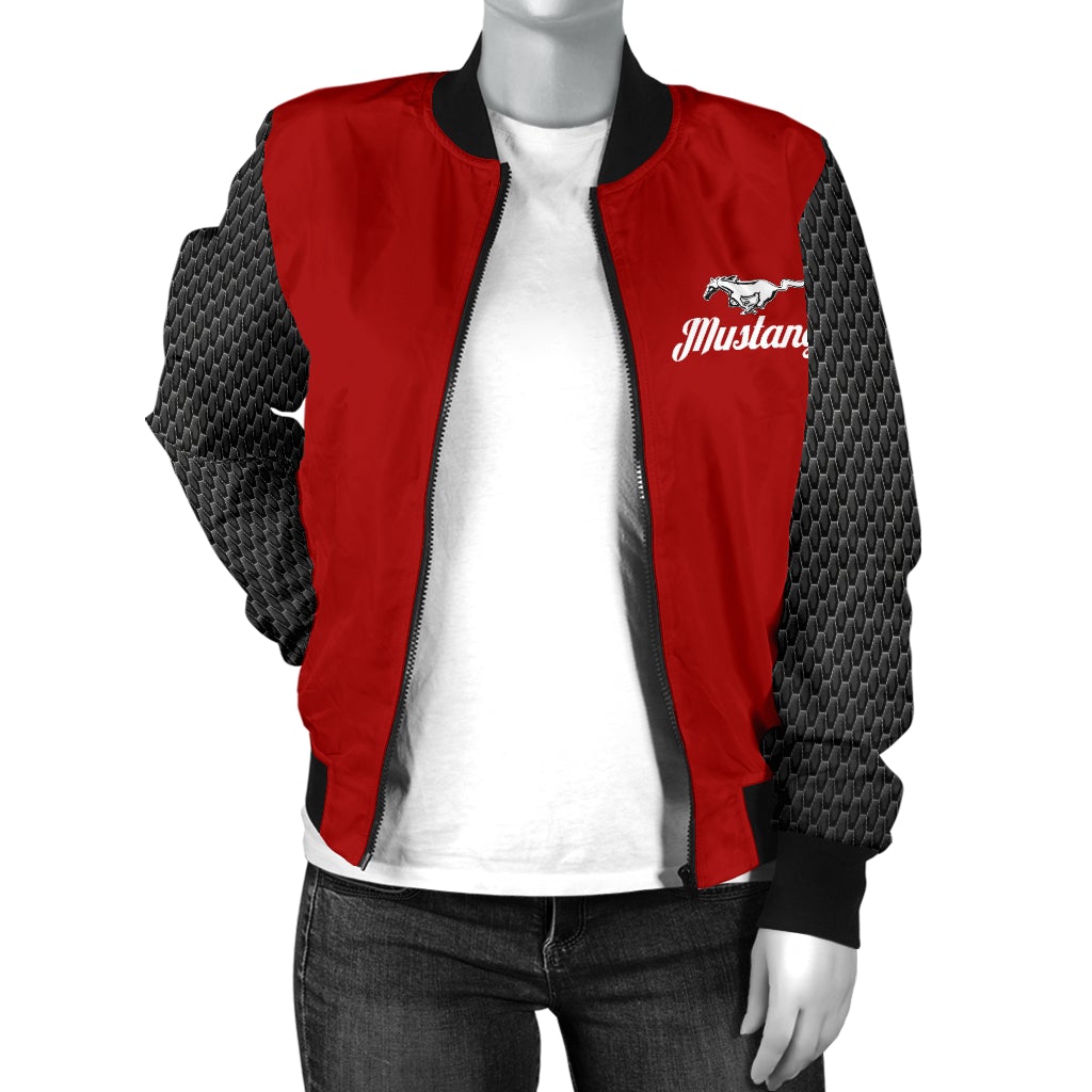 Mustang Women's Bomber Jacket Red - Famjoys Mustang Women's Bomber Jacket Red - Famjoys
