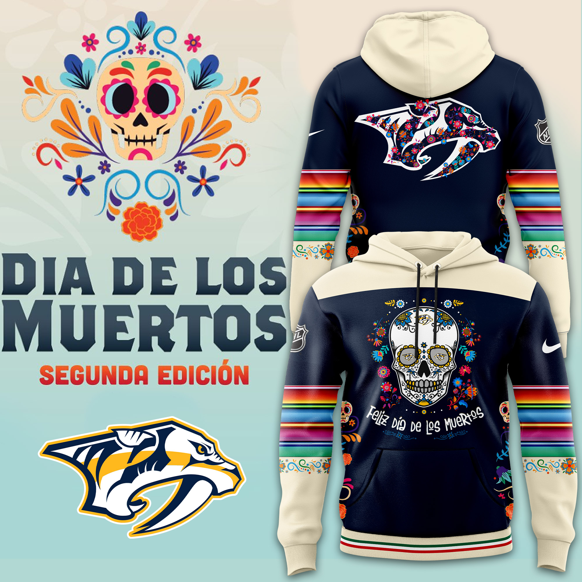 Nashville Predators NHL Dia De Los Muertos Premium Pullover Hoodie - Famjoys Nashville Predators NHL Dia De Los Muertos Premium Pullover Hoodie - Famjoys