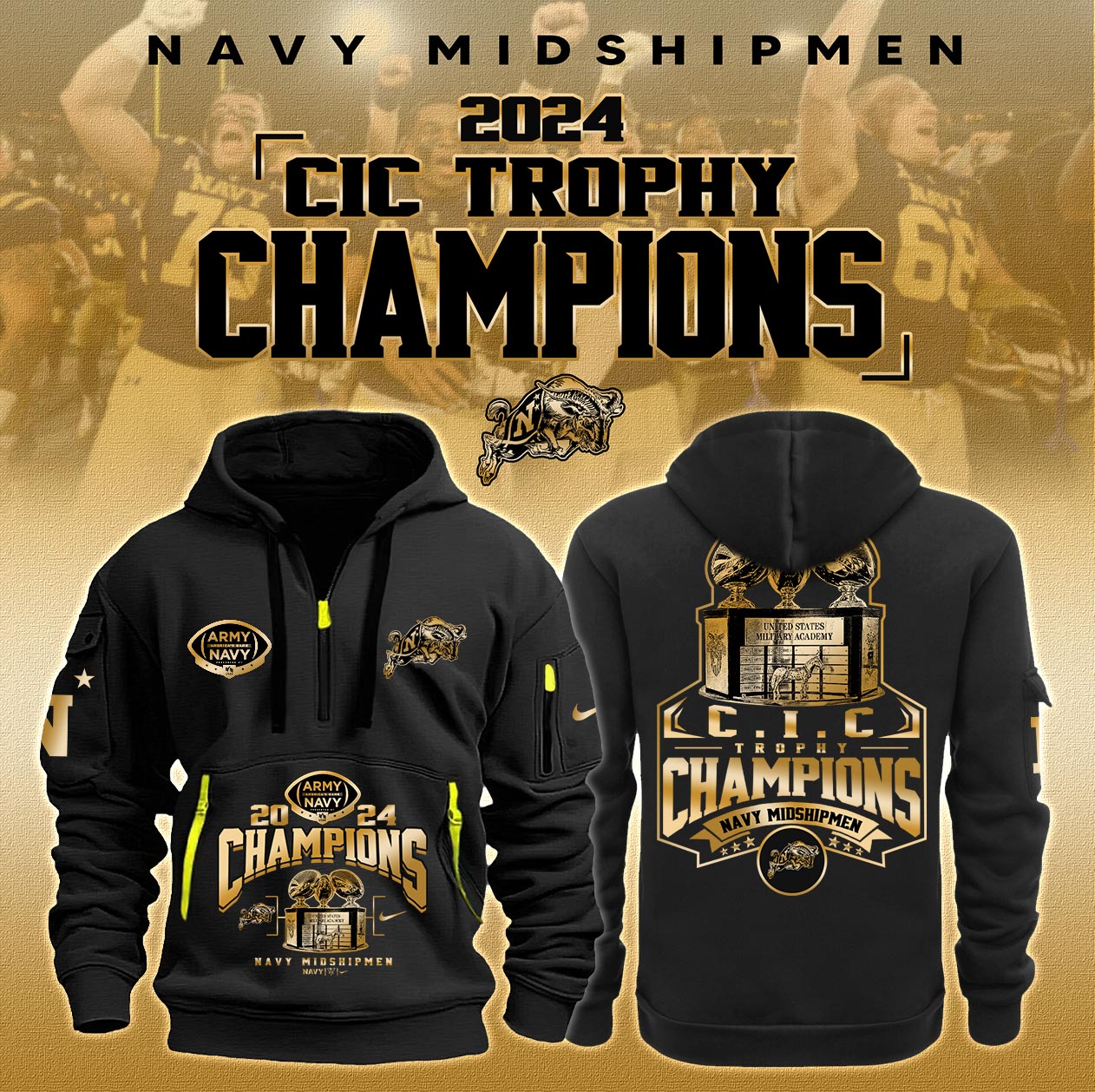 Navy CIC Champion New Hoodie Special Editon Gold - Famjoys Navy CIC Champion New Hoodie Special Editon Gold - Famjoys