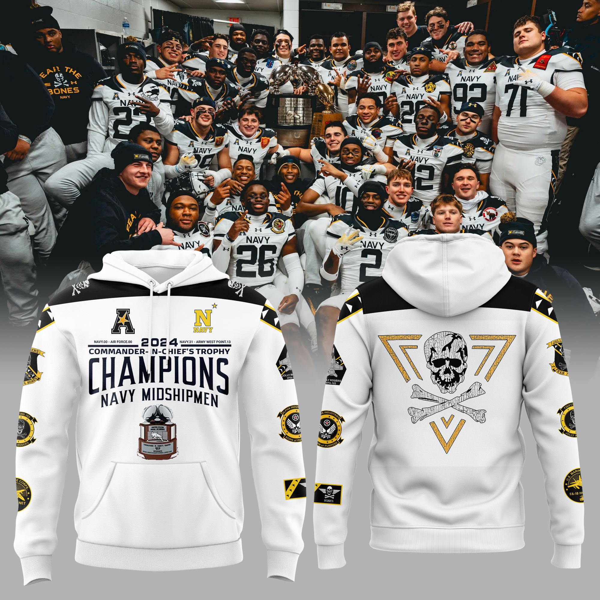 Navy Midshipmen C.I.C Trophy Champions Hoodie - Famjoys Navy Midshipmen C.I.C Trophy Champions Hoodie - Famjoys