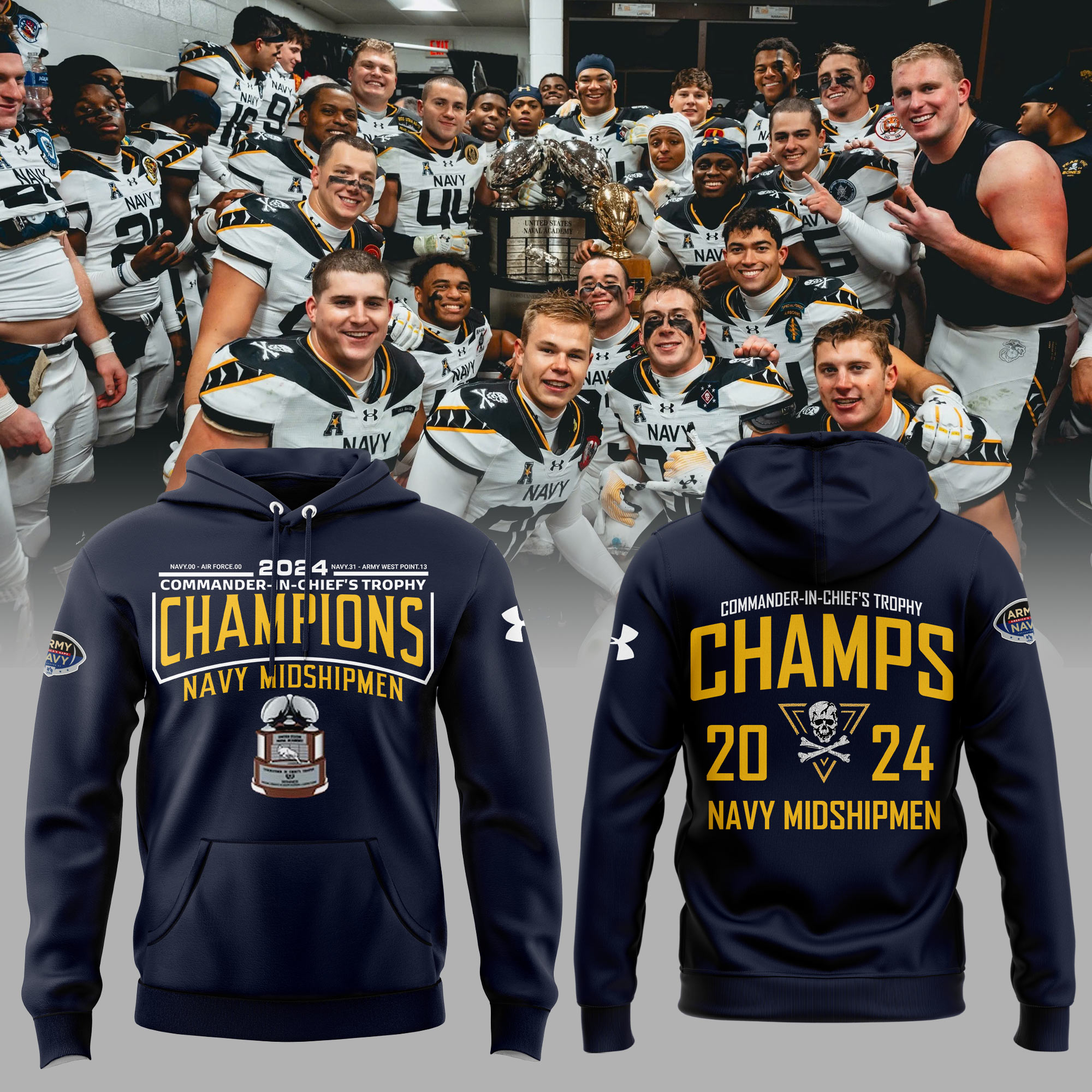Navy Midshipmen C.I.C Trophy Champions Hoodie - Famjoys Navy Midshipmen C.I.C Trophy Champions Hoodie - Famjoys