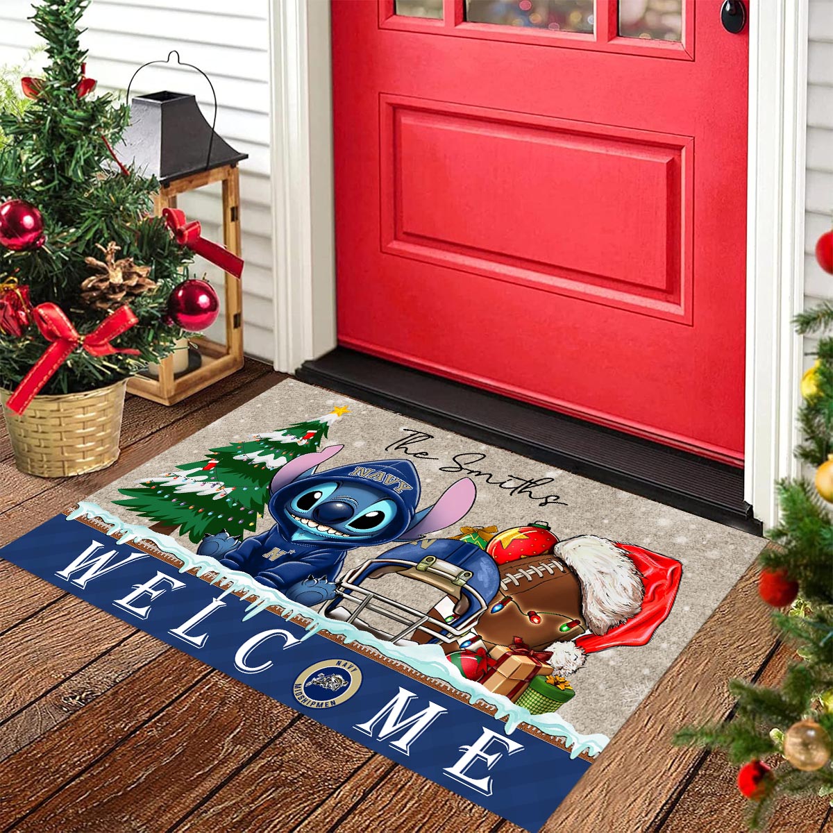 Navy Midshipmen Cute Stitch Christmas Doormat - Famjoys Navy Midshipmen Cute Stitch Christmas Doormat - Famjoys