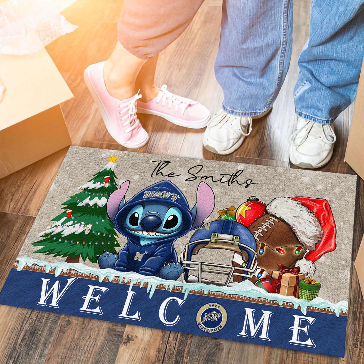 Navy Midshipmen Cute Stitch Christmas Doormat - Famjoys Navy Midshipmen Cute Stitch Christmas Doormat - Famjoys