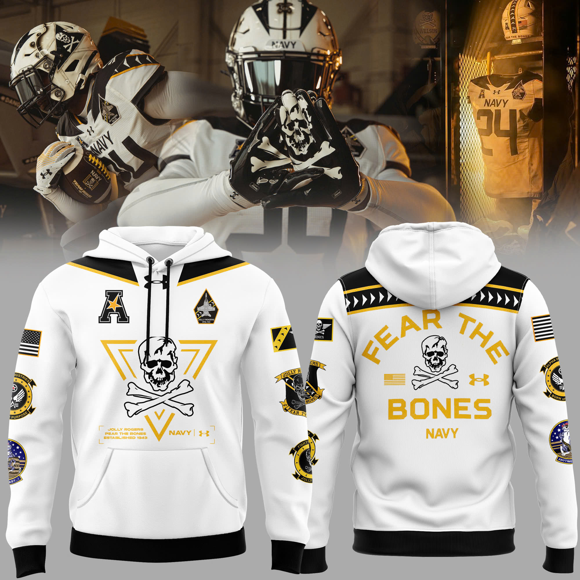 Navy Midshipmen football Jolly Rogers Hoodie - Famjoys Navy Midshipmen football Jolly Rogers Hoodie - Famjoys