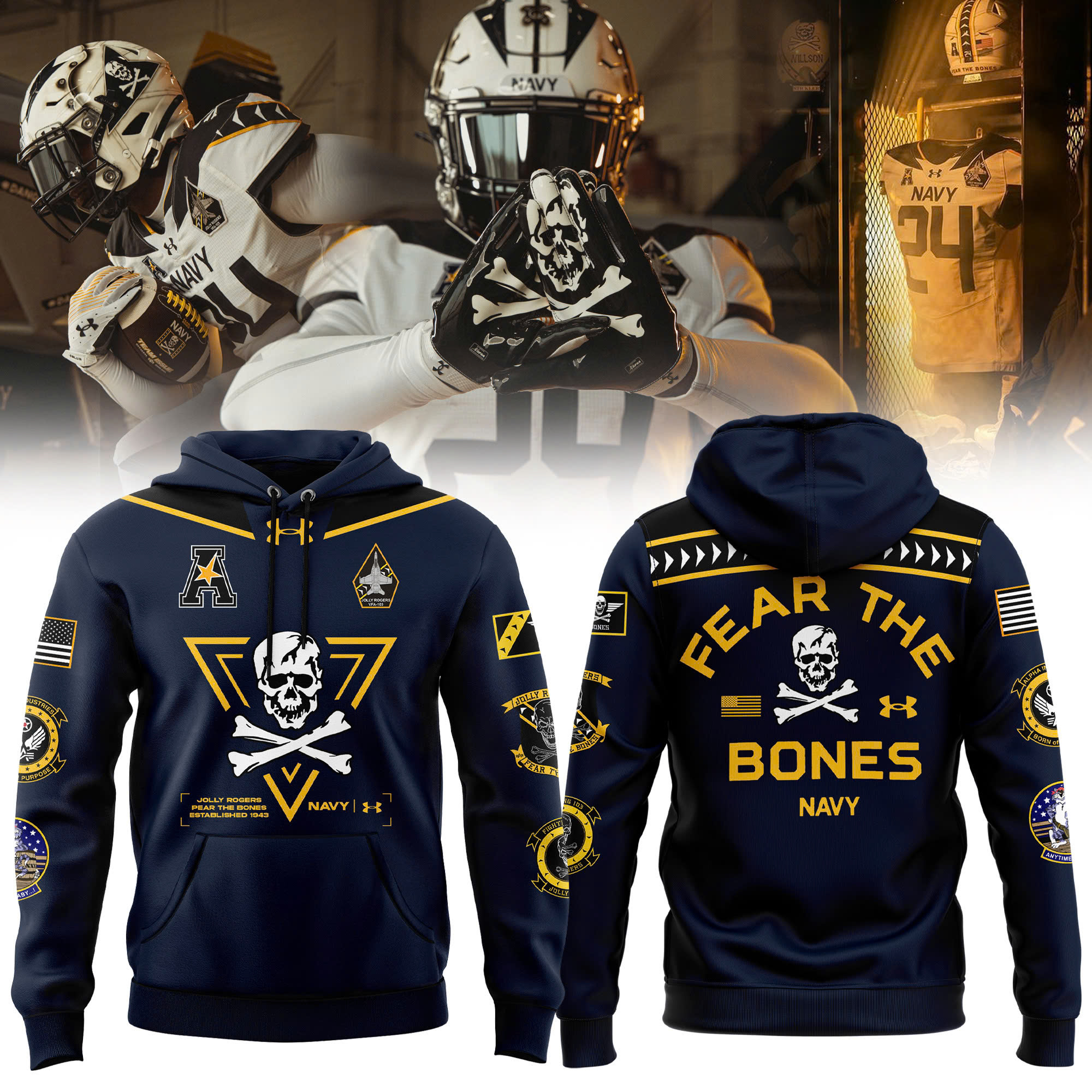 Navy Midshipmen football Jolly Rogers Hoodie v2 - Famjoys Navy Midshipmen football Jolly Rogers Hoodie v2 - Famjoys