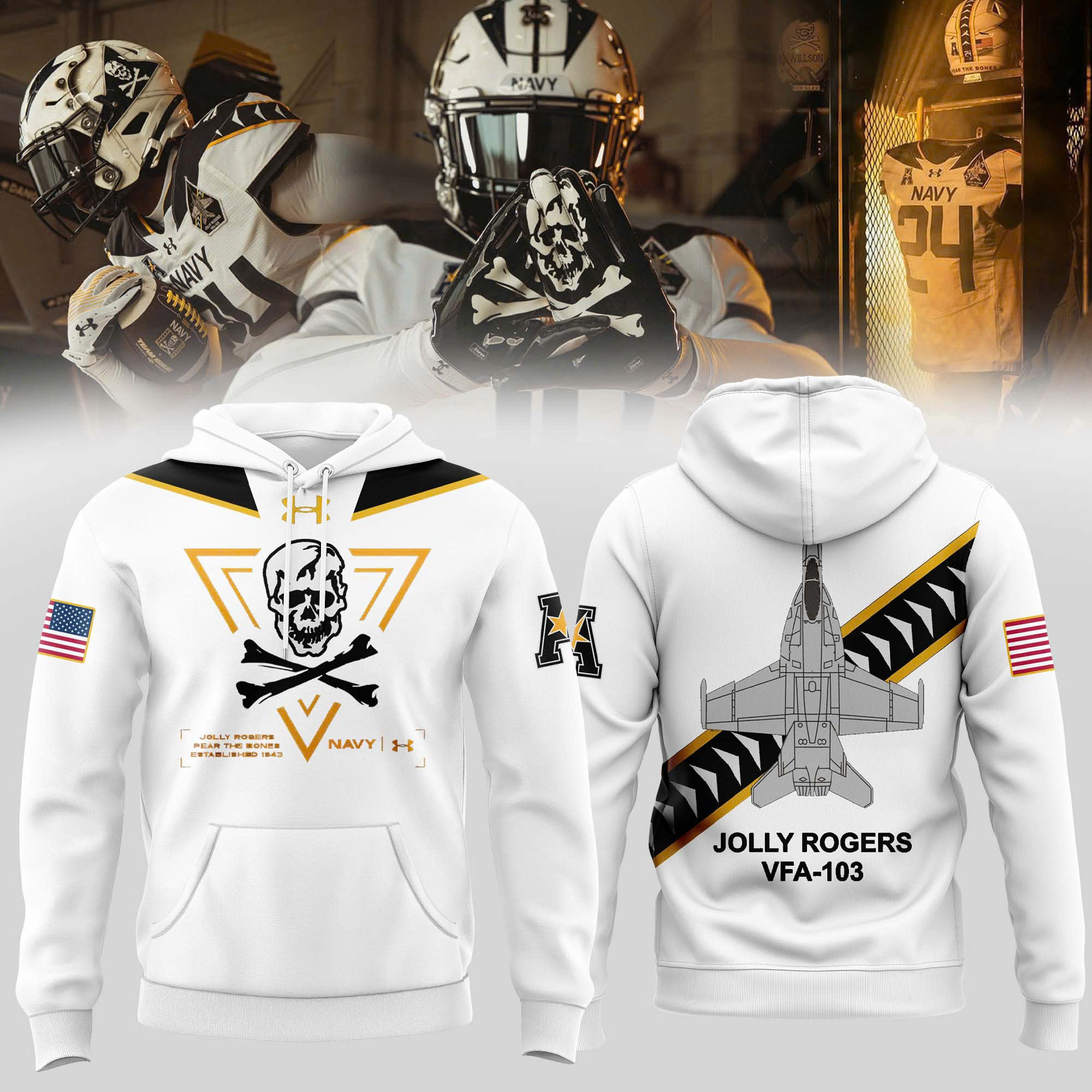 Navy Midshipmen football Jolly Rogers Hoodie v3 - Famjoys Navy Midshipmen football Jolly Rogers Hoodie v3 - Famjoys