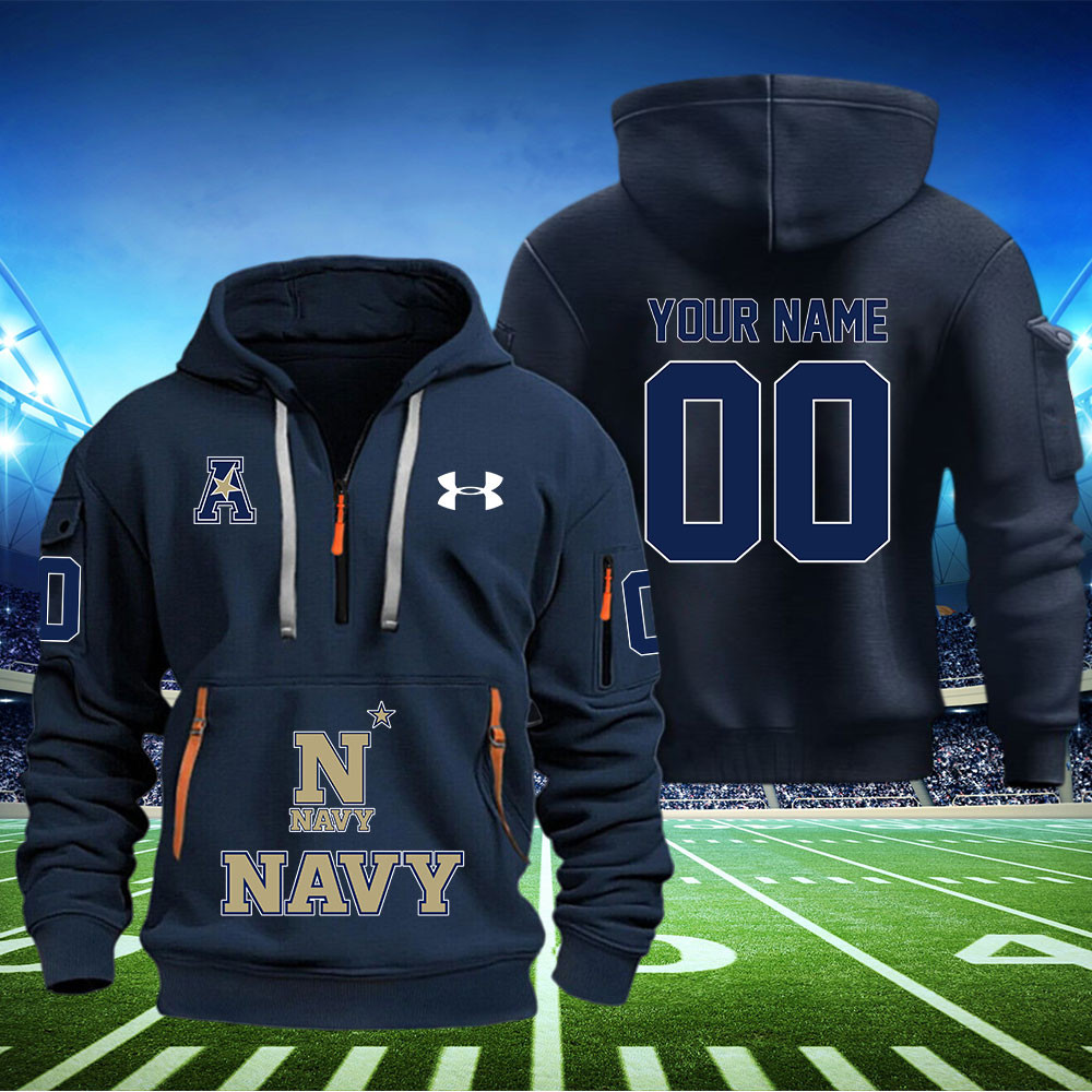 Navy Midshipmen Football Quarter Zip Hoodie - Famjoys Navy Midshipmen Football Quarter Zip Hoodie - Famjoys