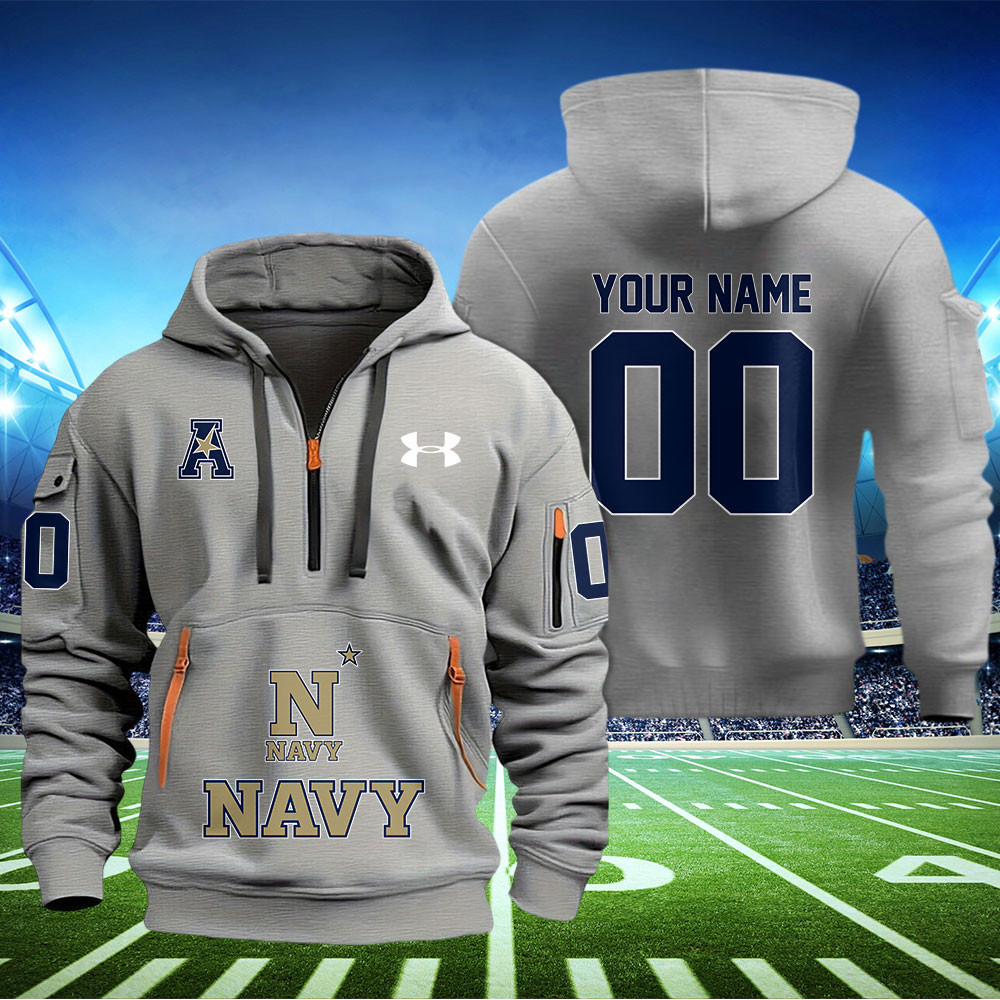 Navy Midshipmen Football Quarter Zip Hoodie - Famjoys Navy Midshipmen Football Quarter Zip Hoodie - Famjoys