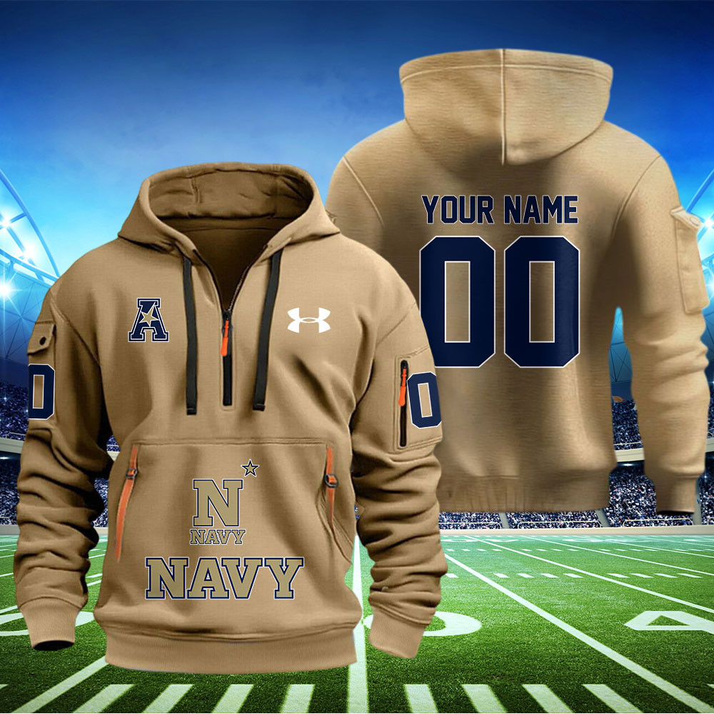 Navy Midshipmen Football Quarter Zip Hoodie - Famjoys Navy Midshipmen Football Quarter Zip Hoodie - Famjoys