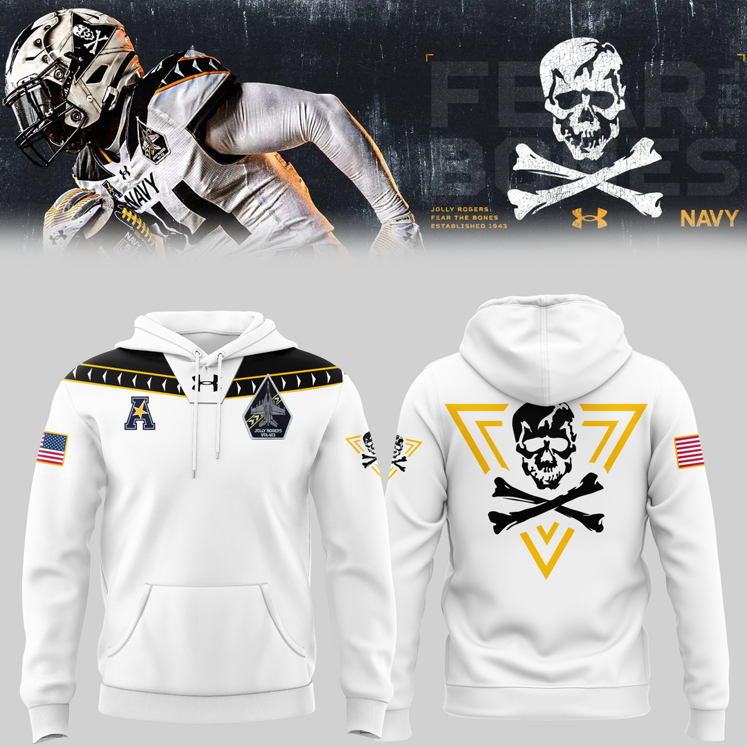 Navy Midshipmen Football White Hoodie 2024 - Famjoys Navy Midshipmen Football White Hoodie 2024 - Famjoys