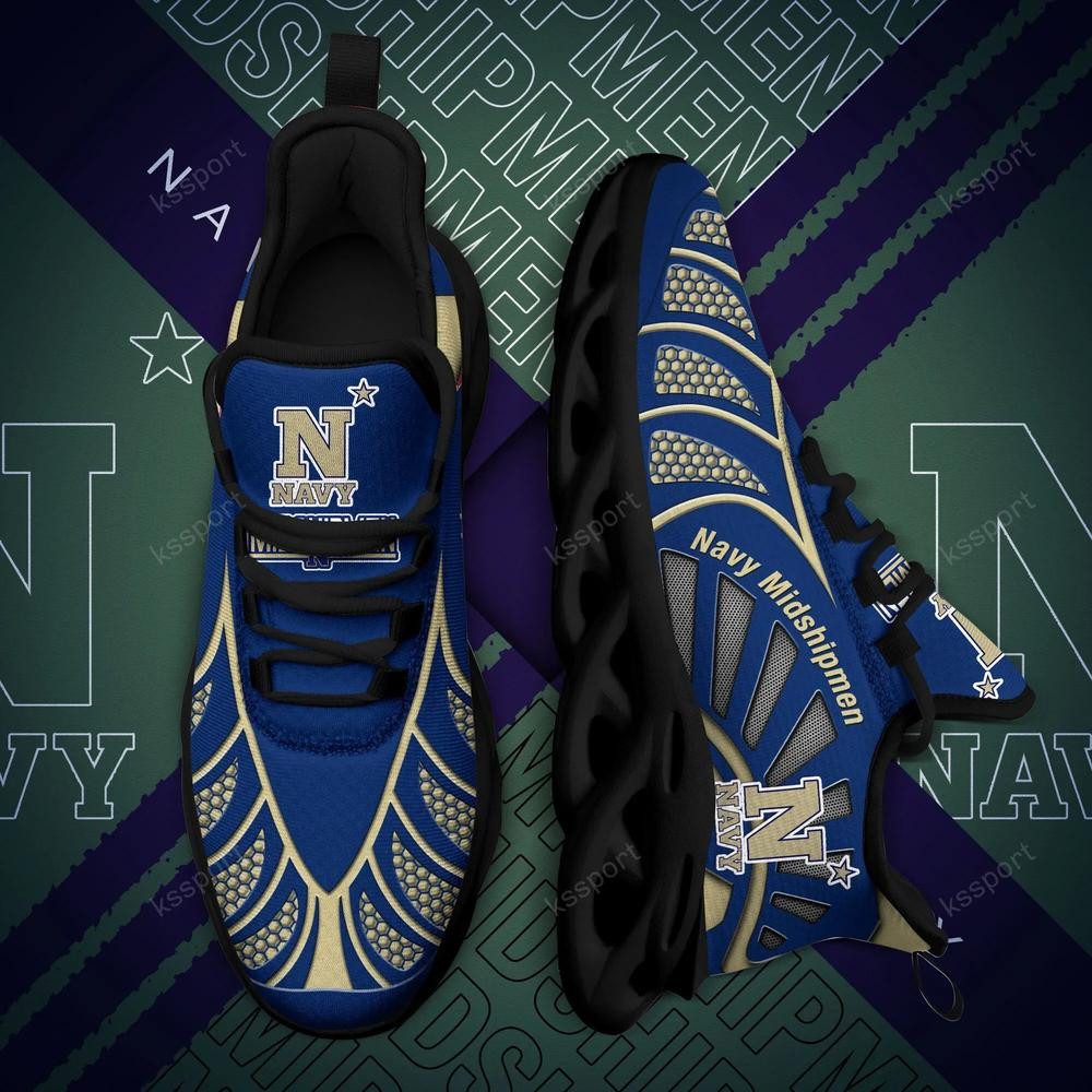 Navy Midshipmen Max Soul Clunky, Black And White Running Shoes - Famjoys Navy Midshipmen Max Soul Clunky, Black And White Running Shoes - Famjoys