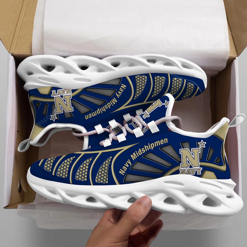 Navy Midshipmen Max Soul Clunky, Black And White Running Shoes - Famjoys Navy Midshipmen Max Soul Clunky, Black And White Running Shoes - Famjoys