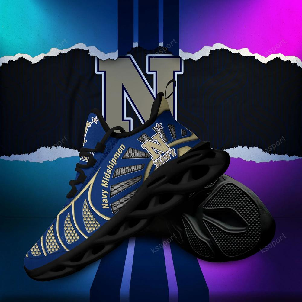 Navy Midshipmen Max Soul Clunky, Black And White Running Shoes - Famjoys Navy Midshipmen Max Soul Clunky, Black And White Running Shoes - Famjoys