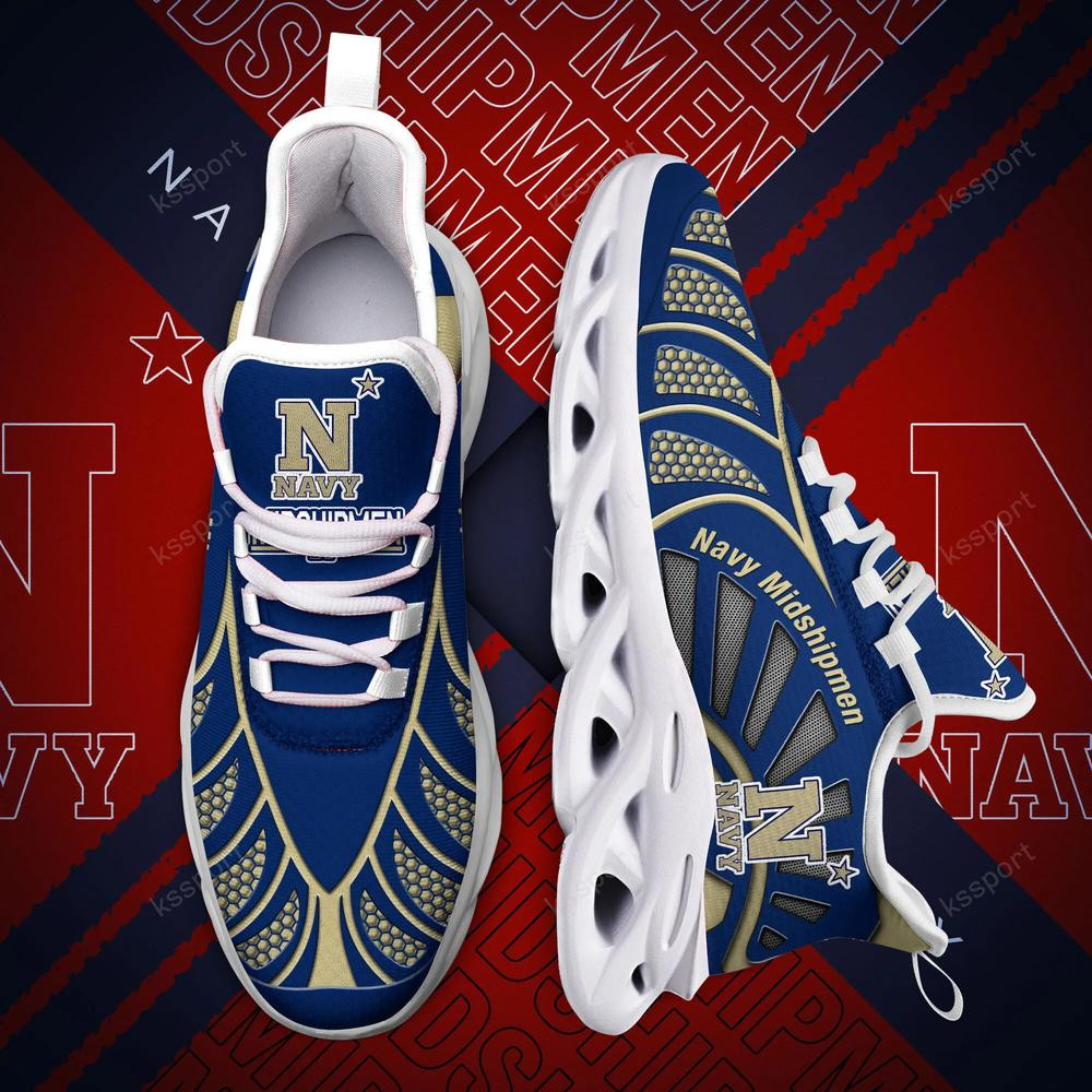 Navy Midshipmen Max Soul Clunky, Black And White Running Shoes - Famjoys Navy Midshipmen Max Soul Clunky, Black And White Running Shoes - Famjoys
