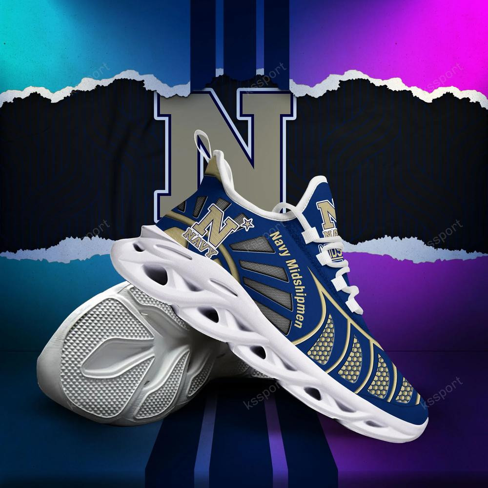 Navy Midshipmen Max Soul Clunky, Black And White Running Shoes - Famjoys Navy Midshipmen Max Soul Clunky, Black And White Running Shoes - Famjoys