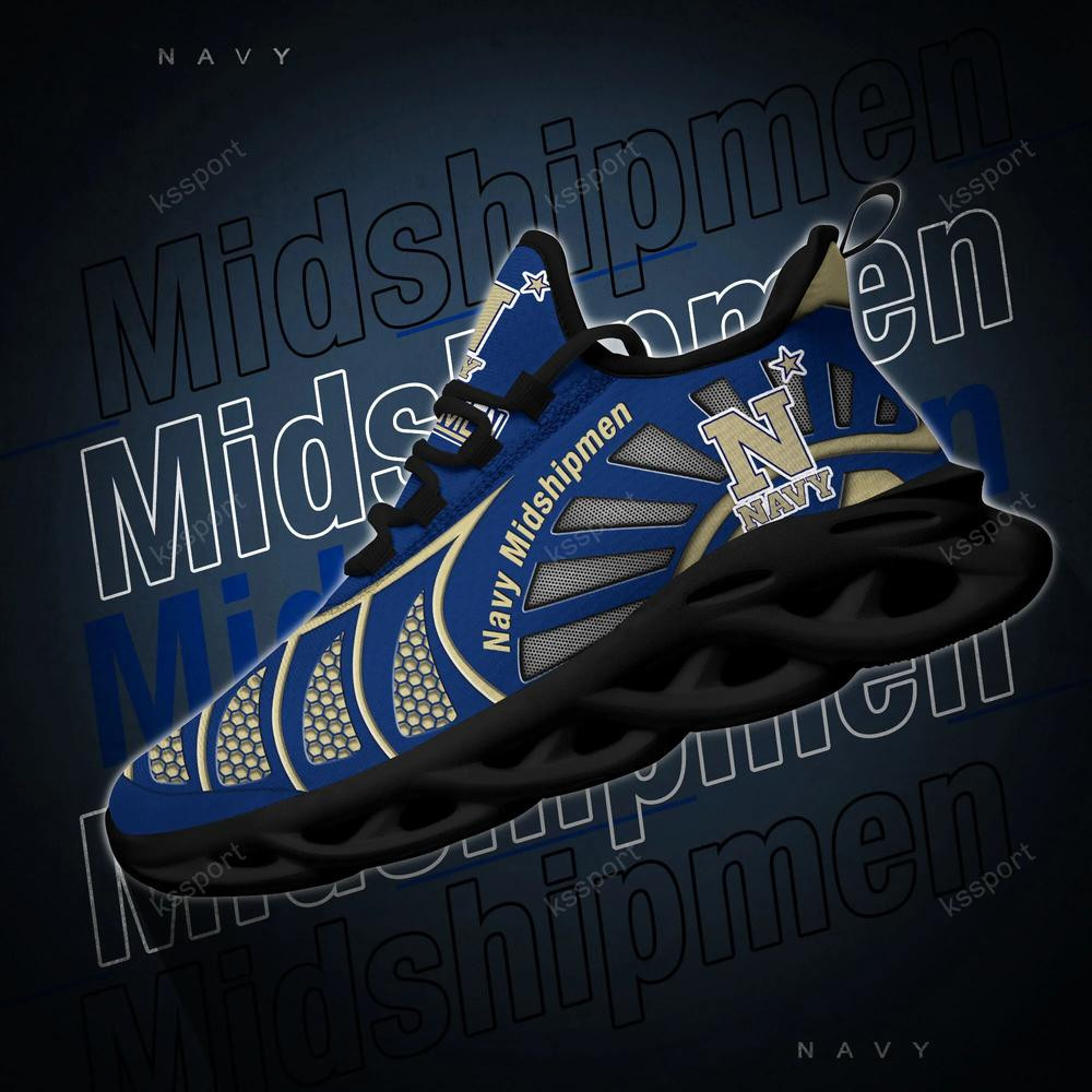 Navy Midshipmen Max Soul Clunky, Black And White Running Shoes - Famjoys Navy Midshipmen Max Soul Clunky, Black And White Running Shoes - Famjoys