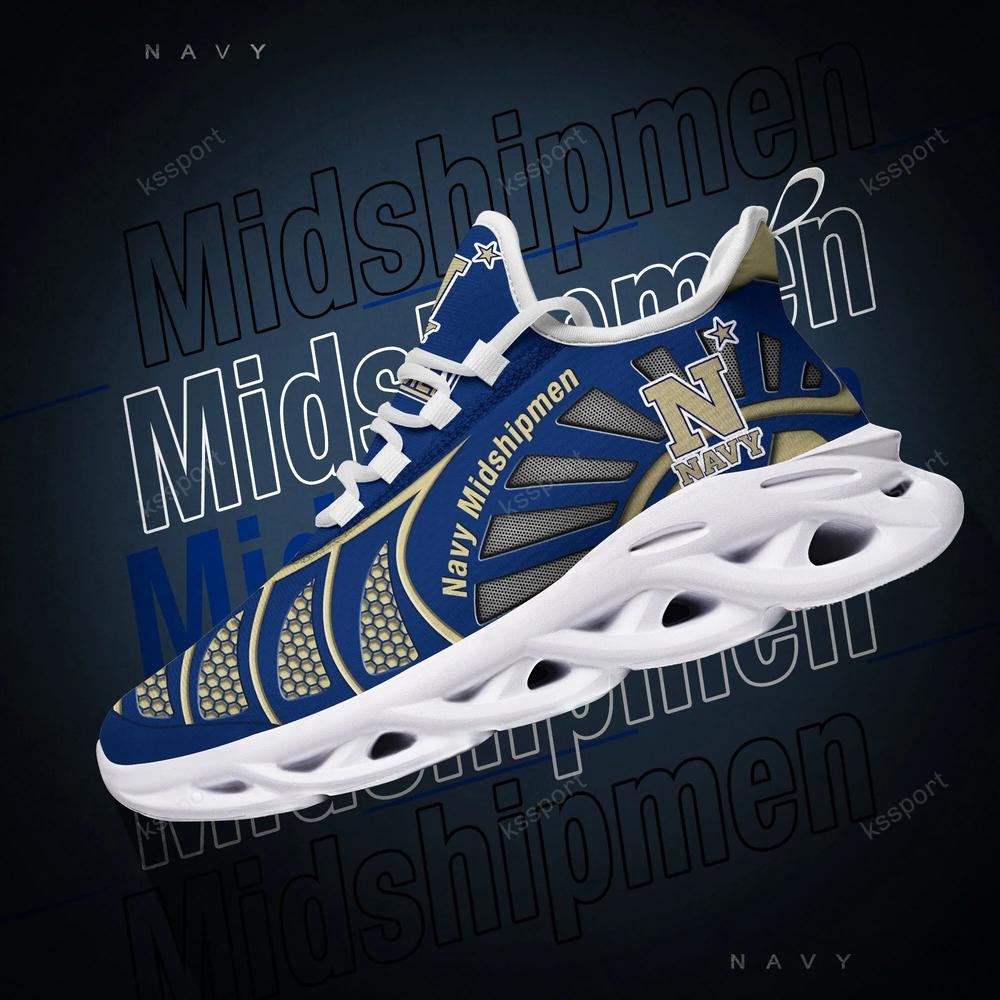 Navy Midshipmen Max Soul Clunky, Black And White Running Shoes - Famjoys Navy Midshipmen Max Soul Clunky, Black And White Running Shoes - Famjoys
