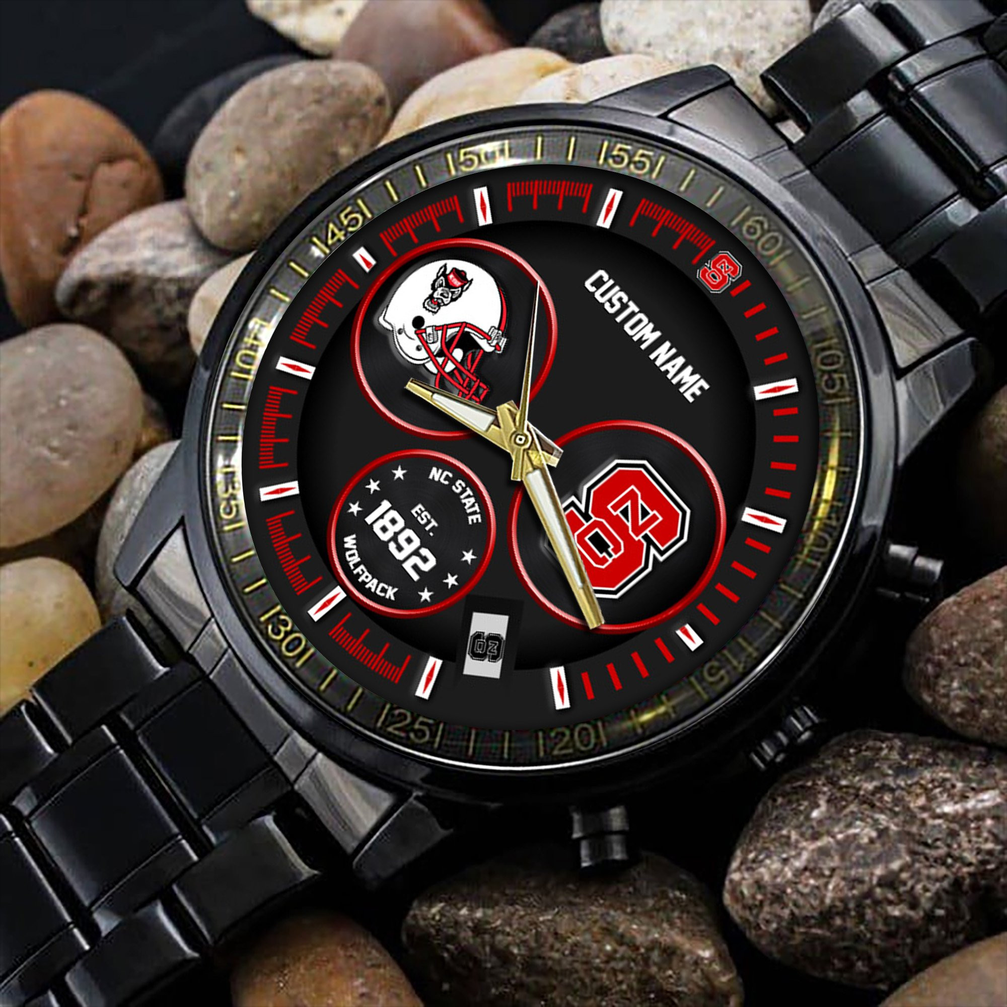 NC State Wolfpack Black Stainless Steel Watch - Famjoys NC State Wolfpack Black Stainless Steel Watch - Famjoys