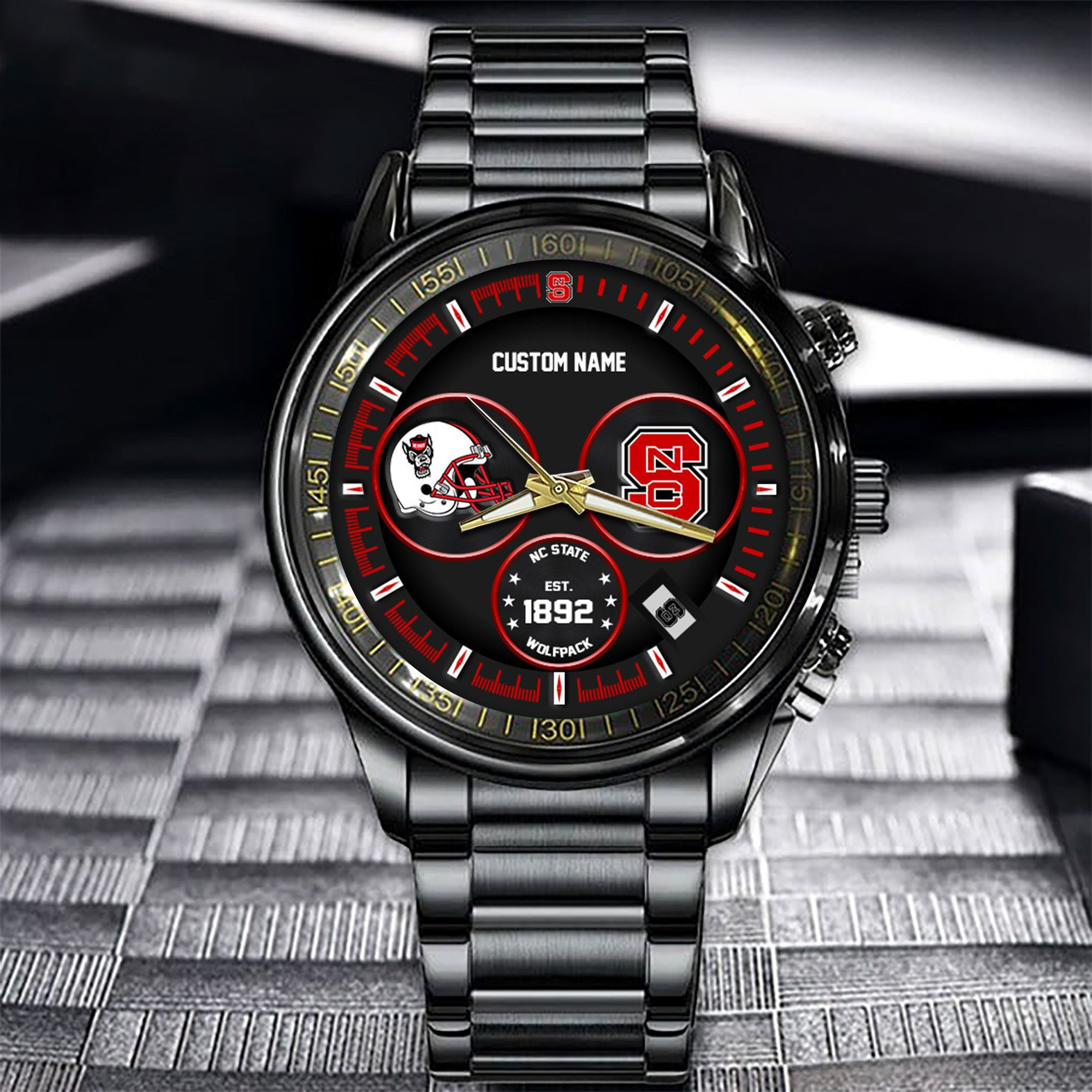 NC State Wolfpack Black Stainless Steel Watch - Famjoys NC State Wolfpack Black Stainless Steel Watch - Famjoys