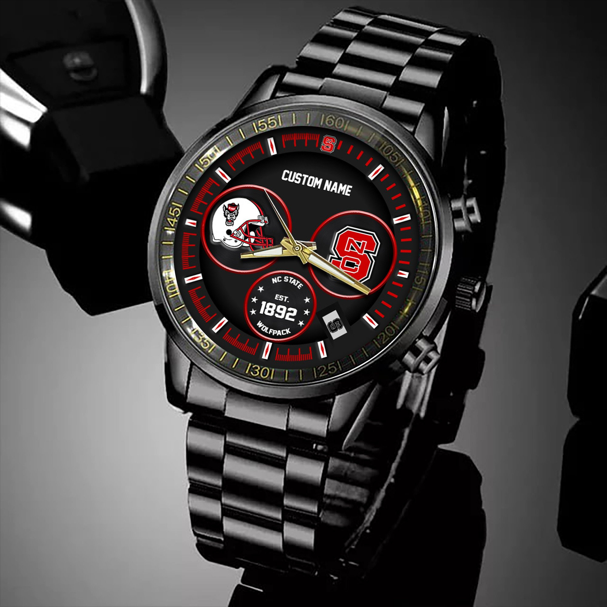 NC State Wolfpack Black Stainless Steel Watch - Famjoys NC State Wolfpack Black Stainless Steel Watch - Famjoys