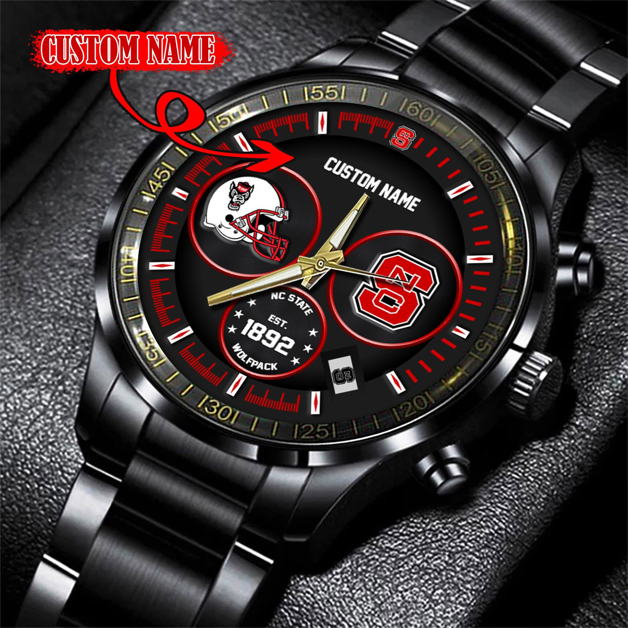 NC State Wolfpack Black Stainless Steel Watch - Famjoys NC State Wolfpack Black Stainless Steel Watch - Famjoys