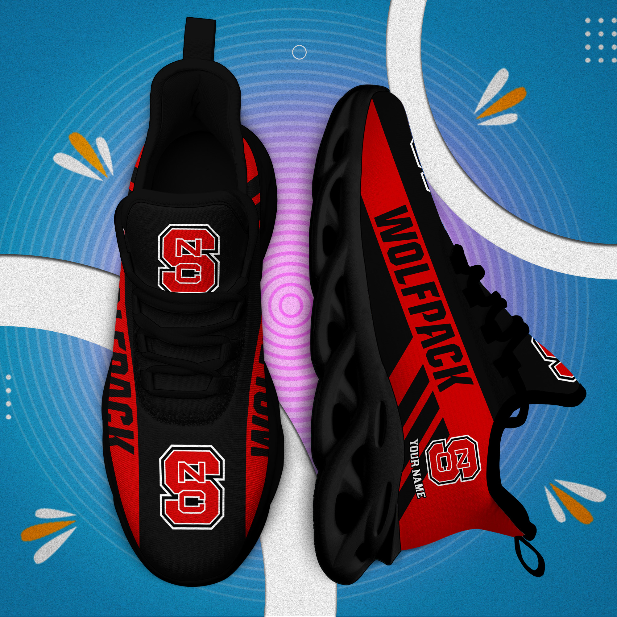 NC State Wolfpack Custom Name PERSONALIZED MAX SOUL SHOES DS004 - Famjoys NC State Wolfpack Custom Name PERSONALIZED MAX SOUL SHOES DS004 - Famjoys