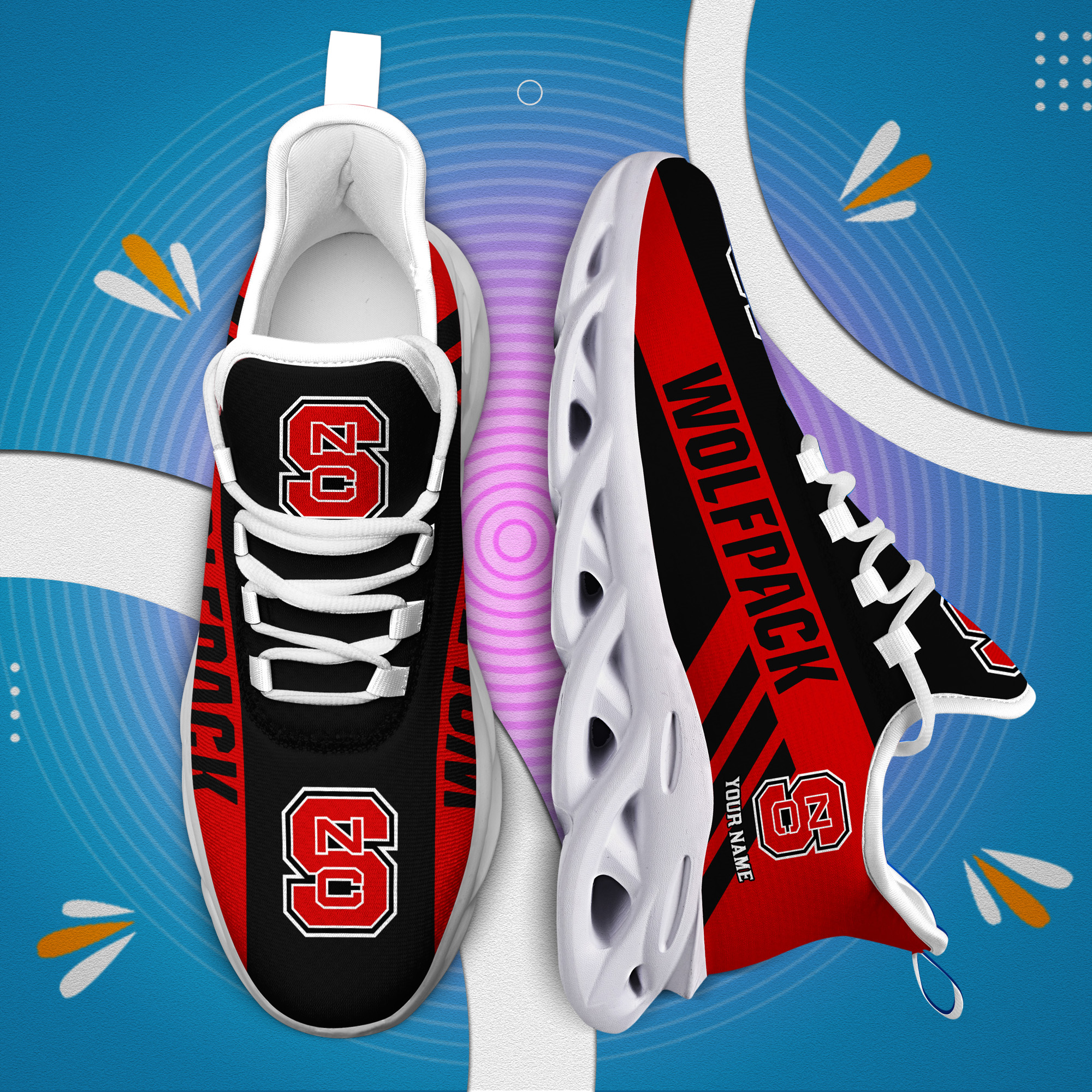 NC State Wolfpack Custom Name PERSONALIZED MAX SOUL SHOES DS004 - Famjoys NC State Wolfpack Custom Name PERSONALIZED MAX SOUL SHOES DS004 - Famjoys