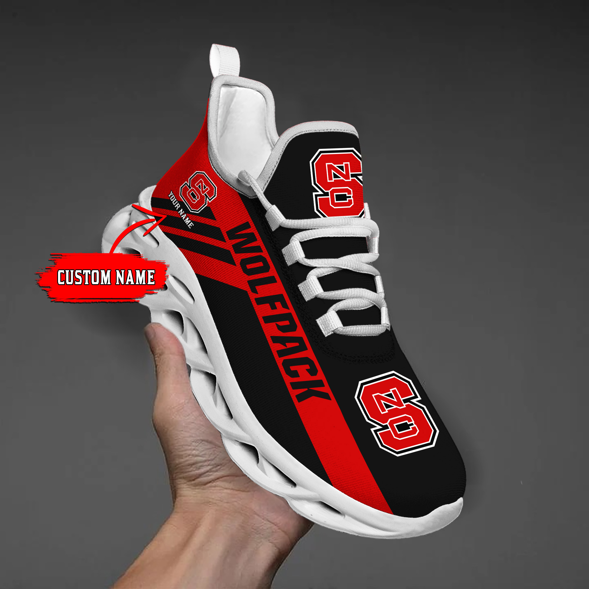 NC State Wolfpack Custom Name PERSONALIZED MAX SOUL SHOES DS004 - Famjoys NC State Wolfpack Custom Name PERSONALIZED MAX SOUL SHOES DS004 - Famjoys
