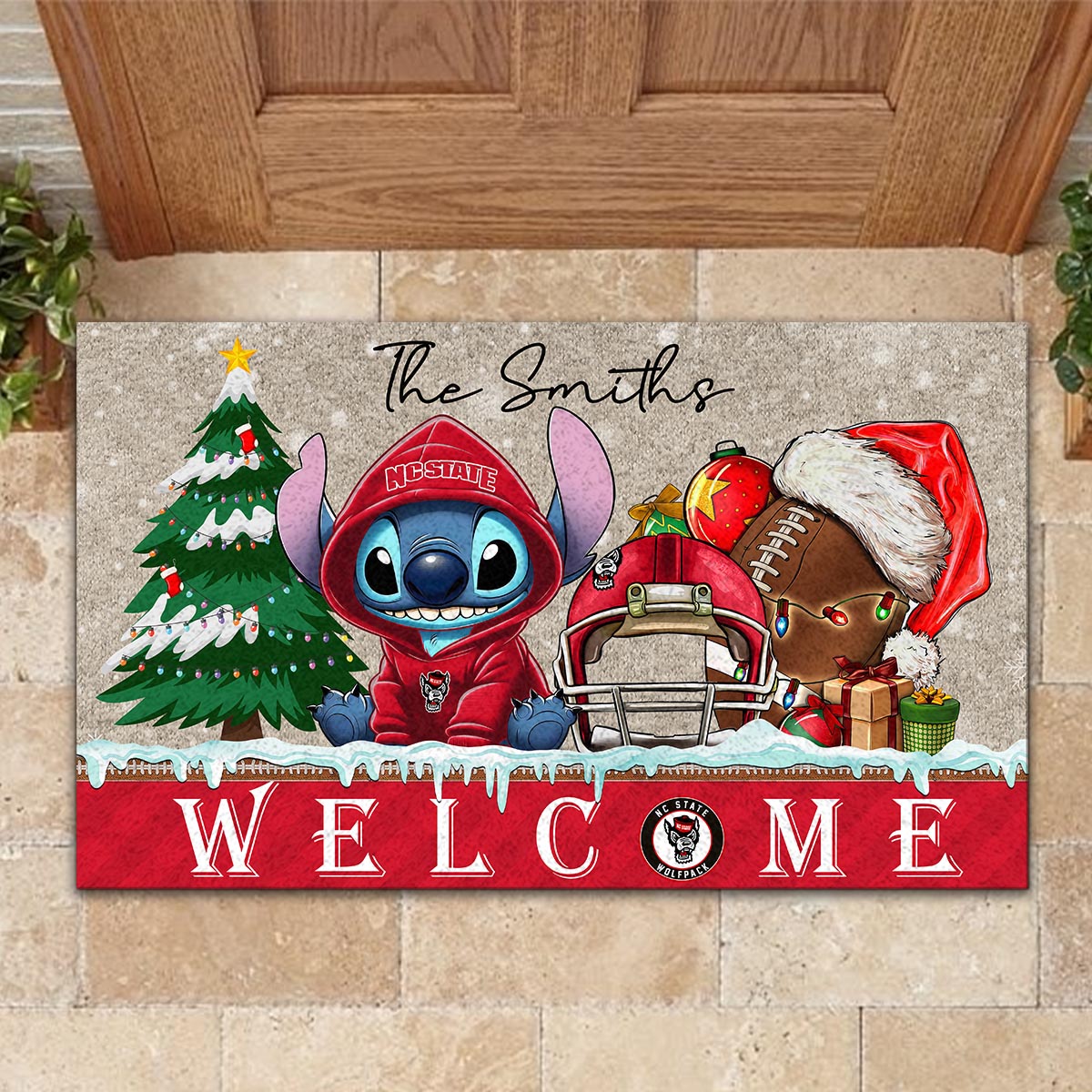 NC State Wolfpack Cute Stitch Christmas Doormat - Famjoys NC State Wolfpack Cute Stitch Christmas Doormat - Famjoys