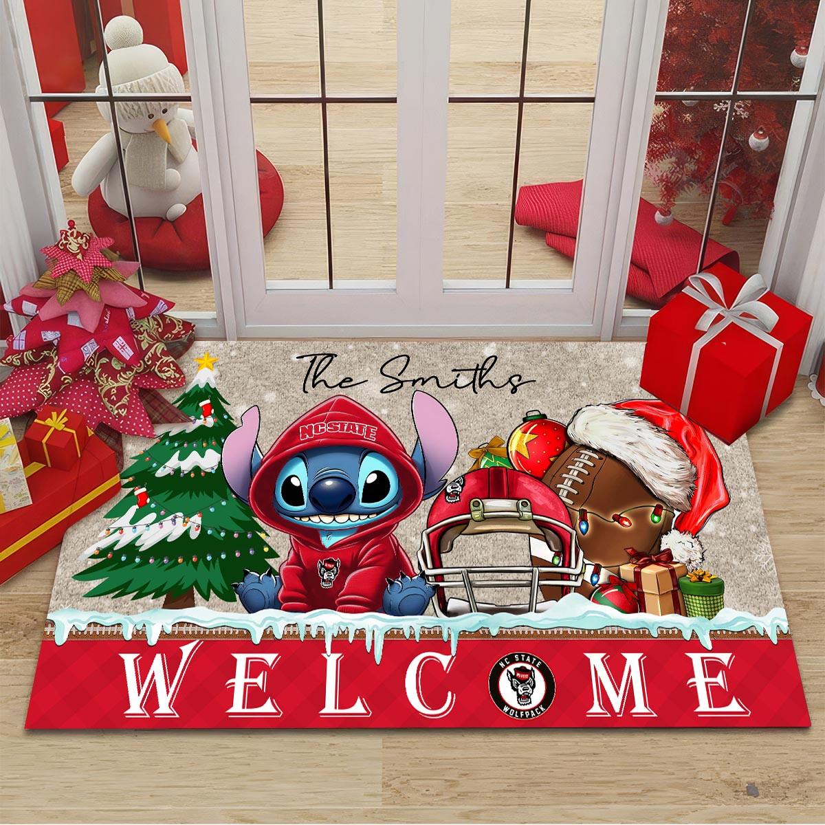 NC State Wolfpack Cute Stitch Christmas Doormat - Famjoys NC State Wolfpack Cute Stitch Christmas Doormat - Famjoys