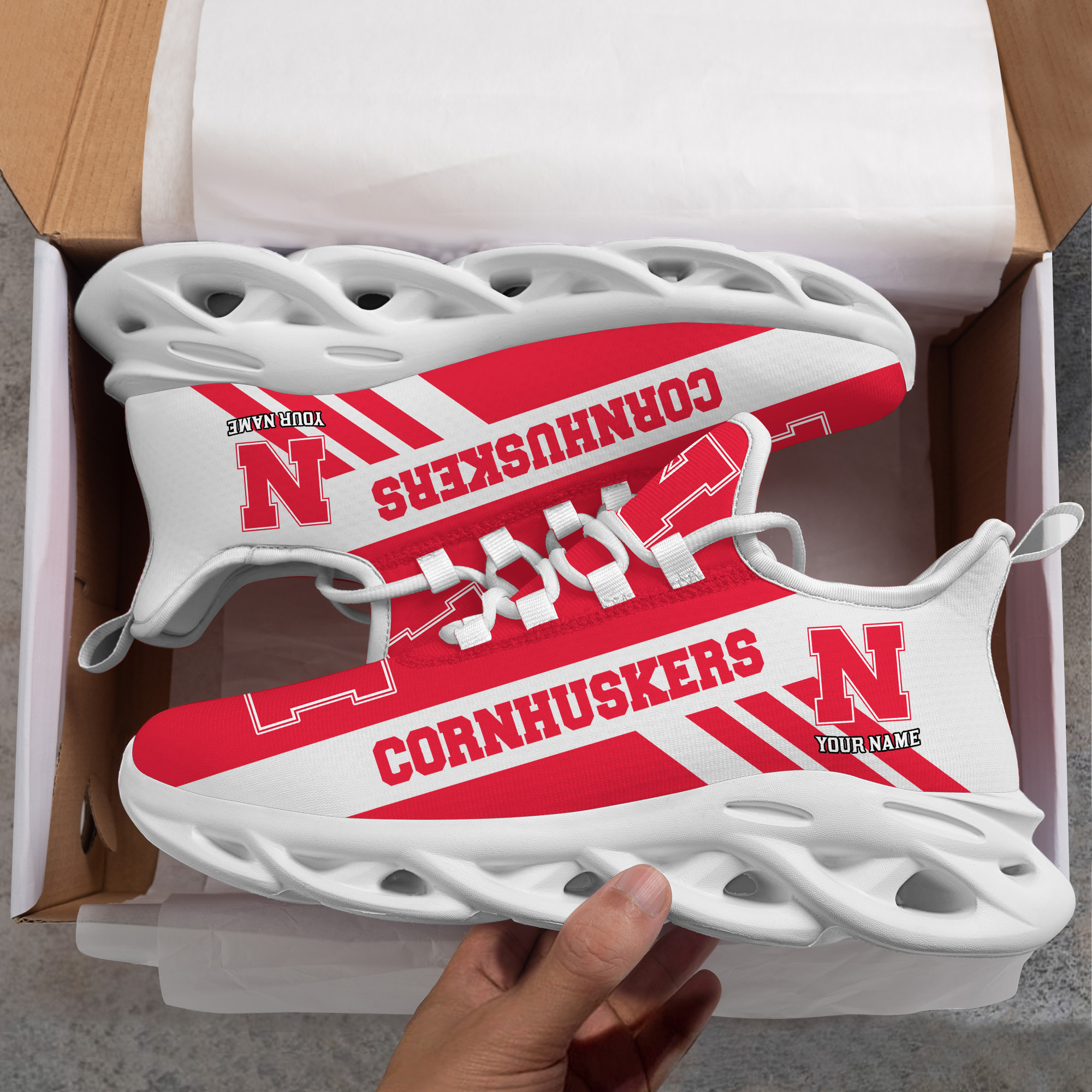 Nebraska Cornhuskers Custom Name PERSONALIZED MAX SOUL SHOES DS004 - Famjoys Nebraska Cornhuskers Custom Name PERSONALIZED MAX SOUL SHOES DS004 - Famjoys