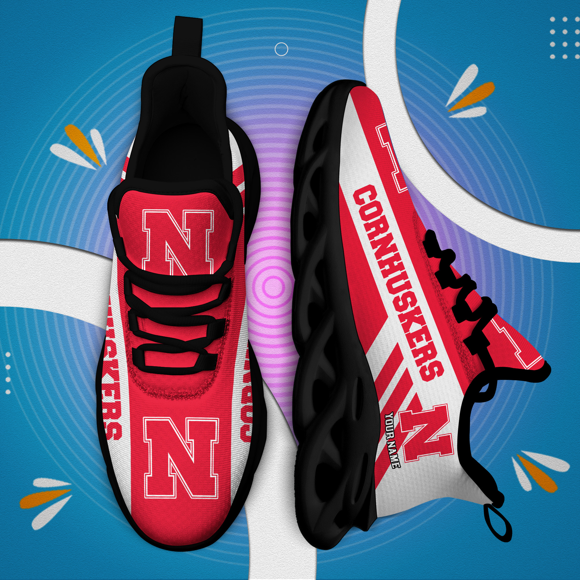 Nebraska Cornhuskers Custom Name PERSONALIZED MAX SOUL SHOES DS004 - Famjoys Nebraska Cornhuskers Custom Name PERSONALIZED MAX SOUL SHOES DS004 - Famjoys